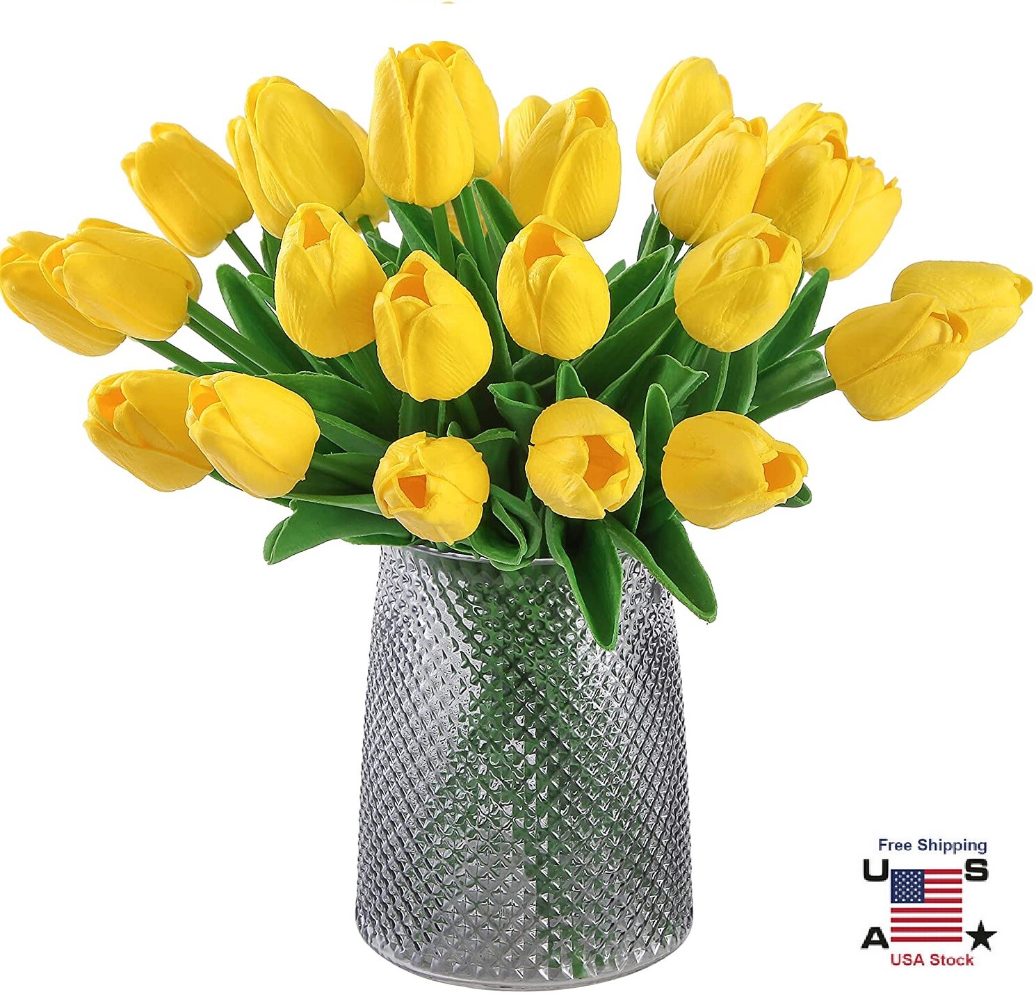 20× Yellow Artificial Tulip Fake Flowers Real Touch For Wedding Home Decor USA