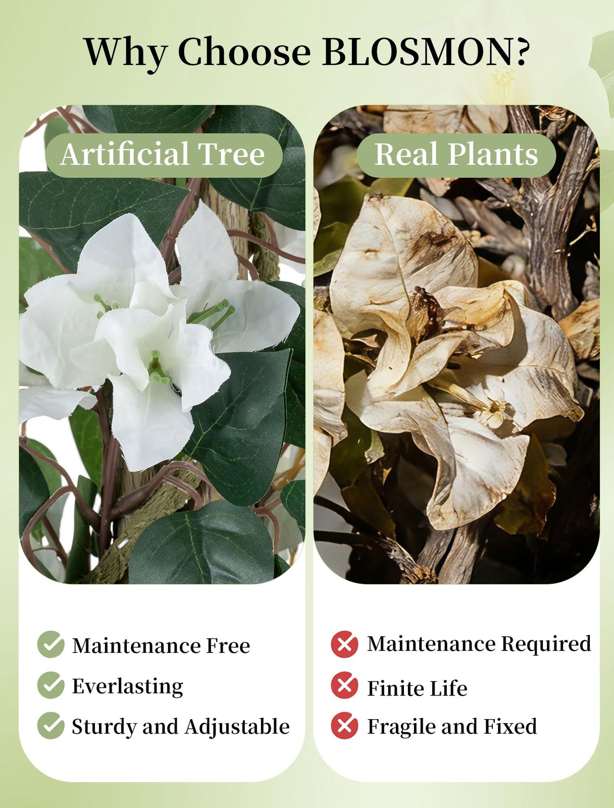 Bougainvillea Artificial Flower Tree: 5ft White Fake Flower Plant for Front P…