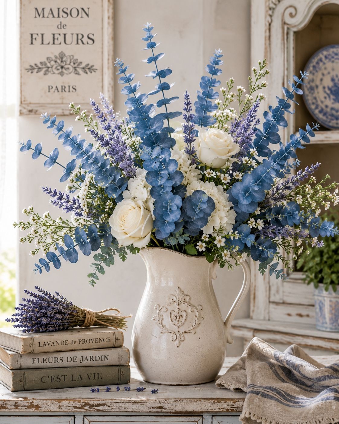 French Blue Eucalyptus Stems Blue Eucalyptus Greenery Faux Eucalyptus Coastal De