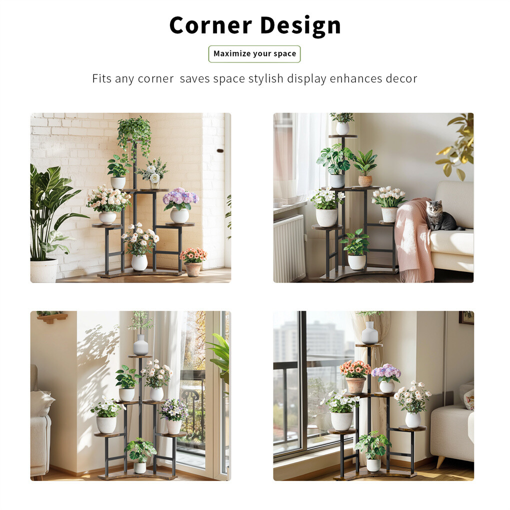 6 Tiers Triangle Corner Plant Stand Flower Pots Holder Rack Indoor Outdoor Patio