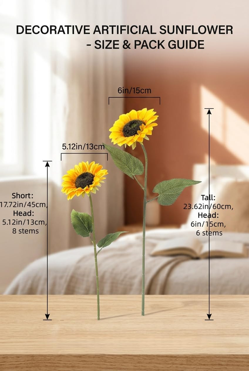 Artificial Sunflower Flowers Long Stem Silk Fake Sunflowers Decoration