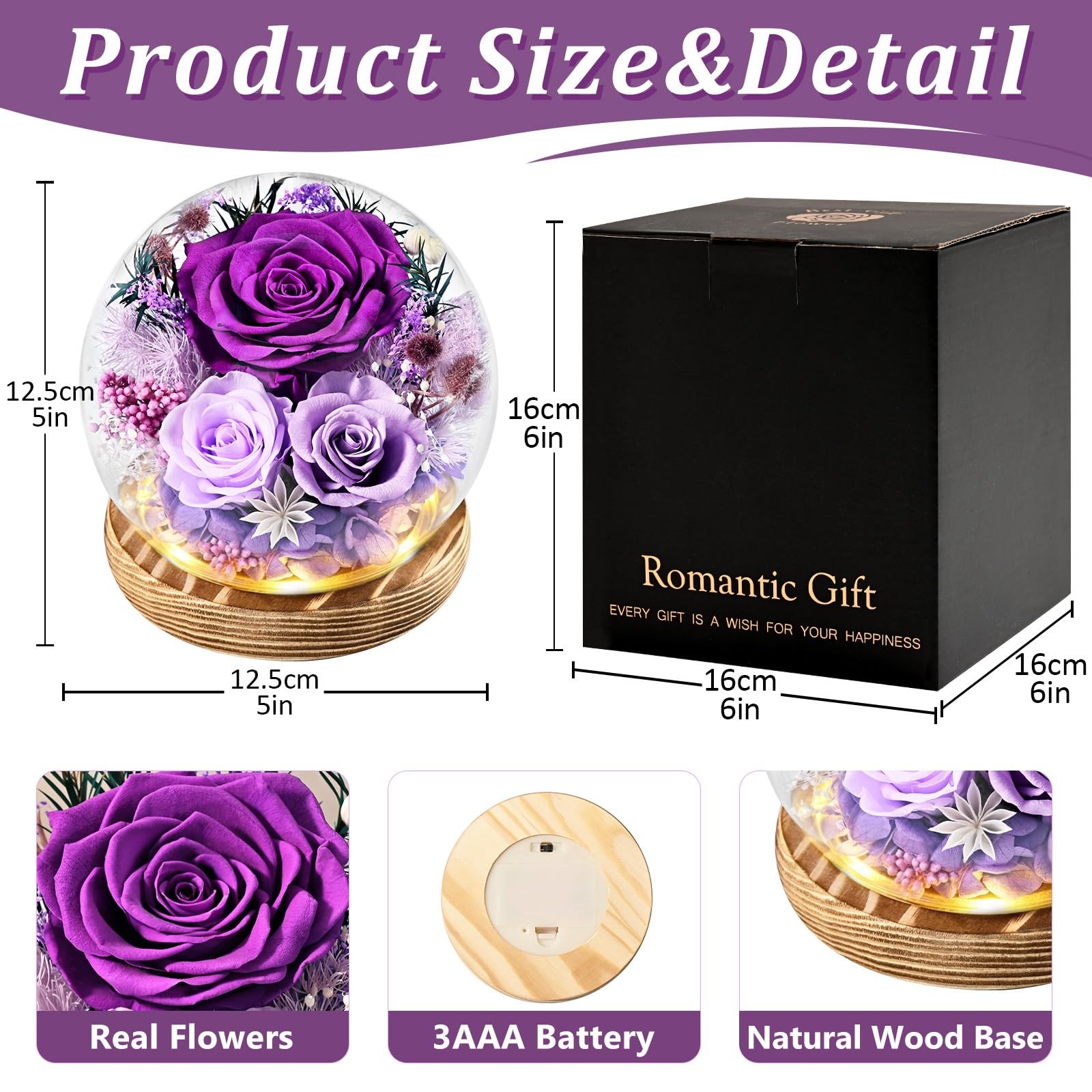 Flowers for Delivery , Forever Fresh Preserved Flowers in Glass Dome, Eternal…