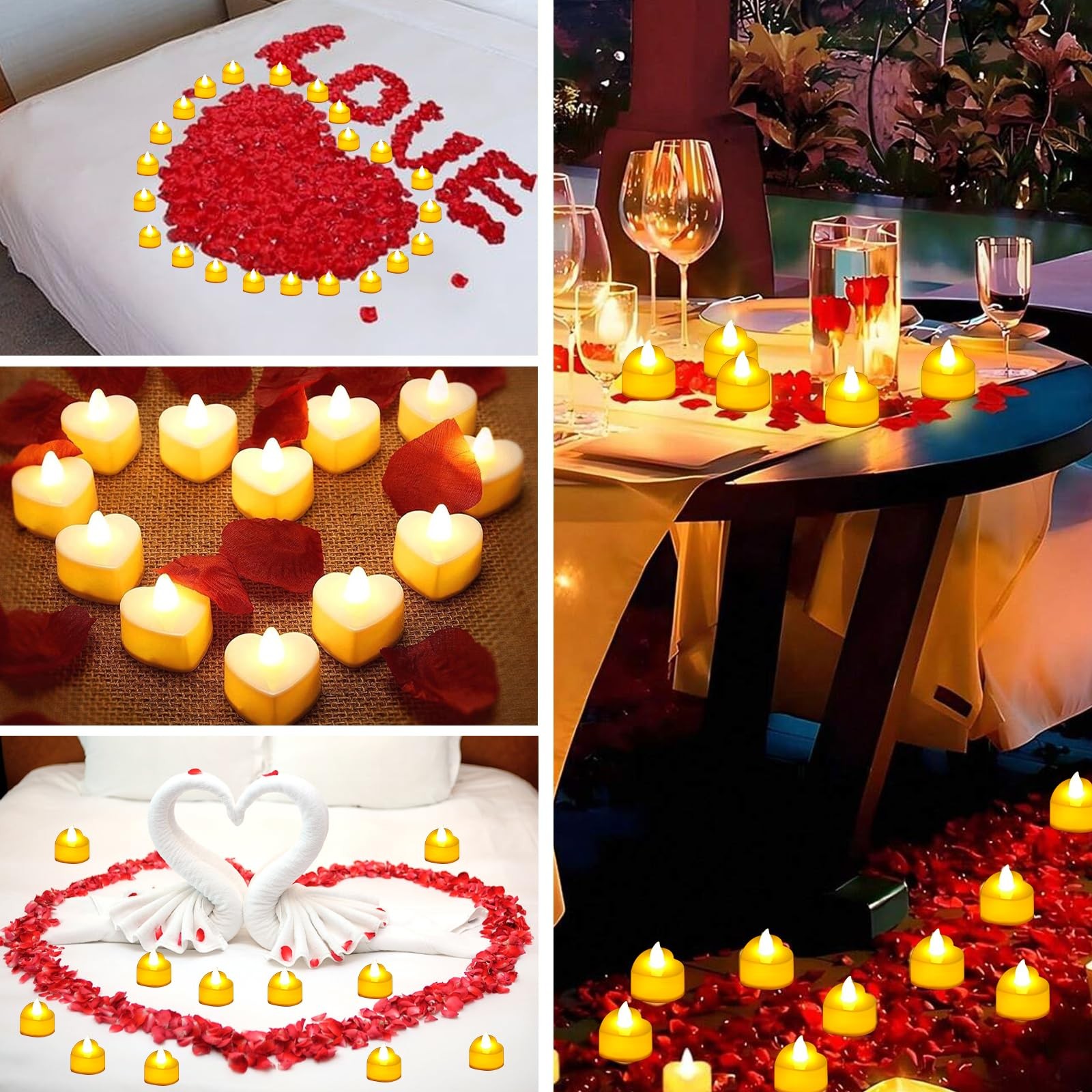 7000 Pieces Artificial Rose Petals with 72 Pieces Romantic Heart Led Tealight…