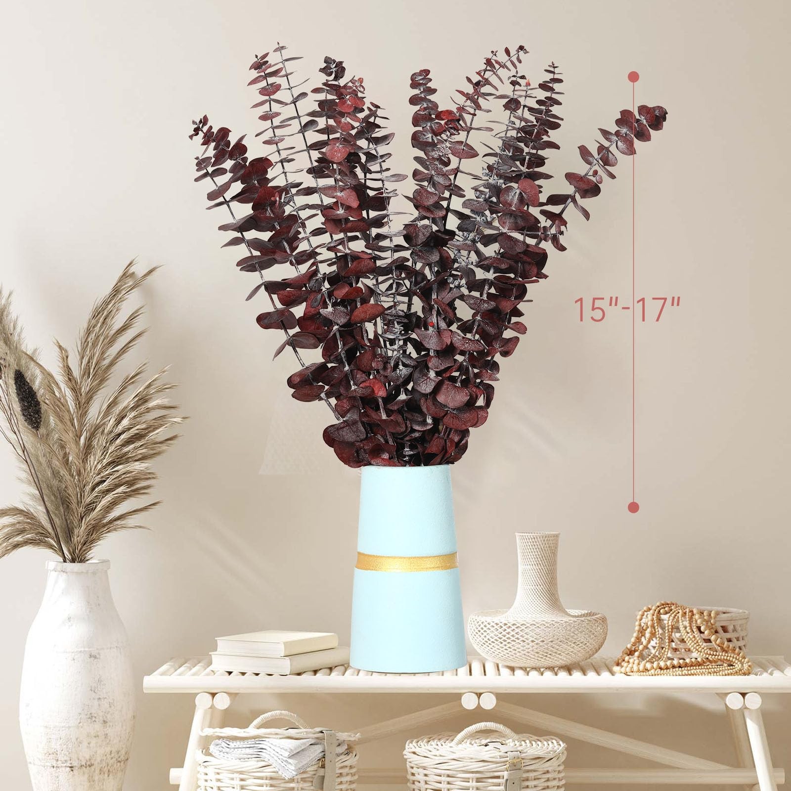 20 Pcs Dried Eucalyptus Stems, 17” Natural Real Live Red Eucalyptus Leaves B…