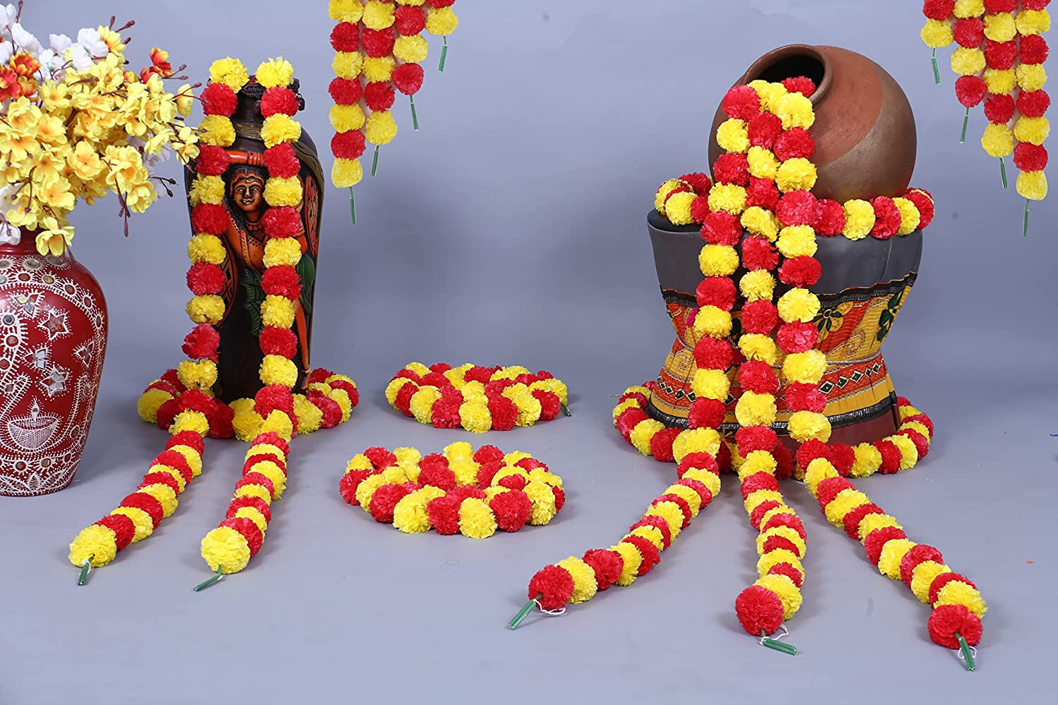 Artificial Marigold Genda Phool Fluffy Flower Garlands Diwali Wedding Home Decor