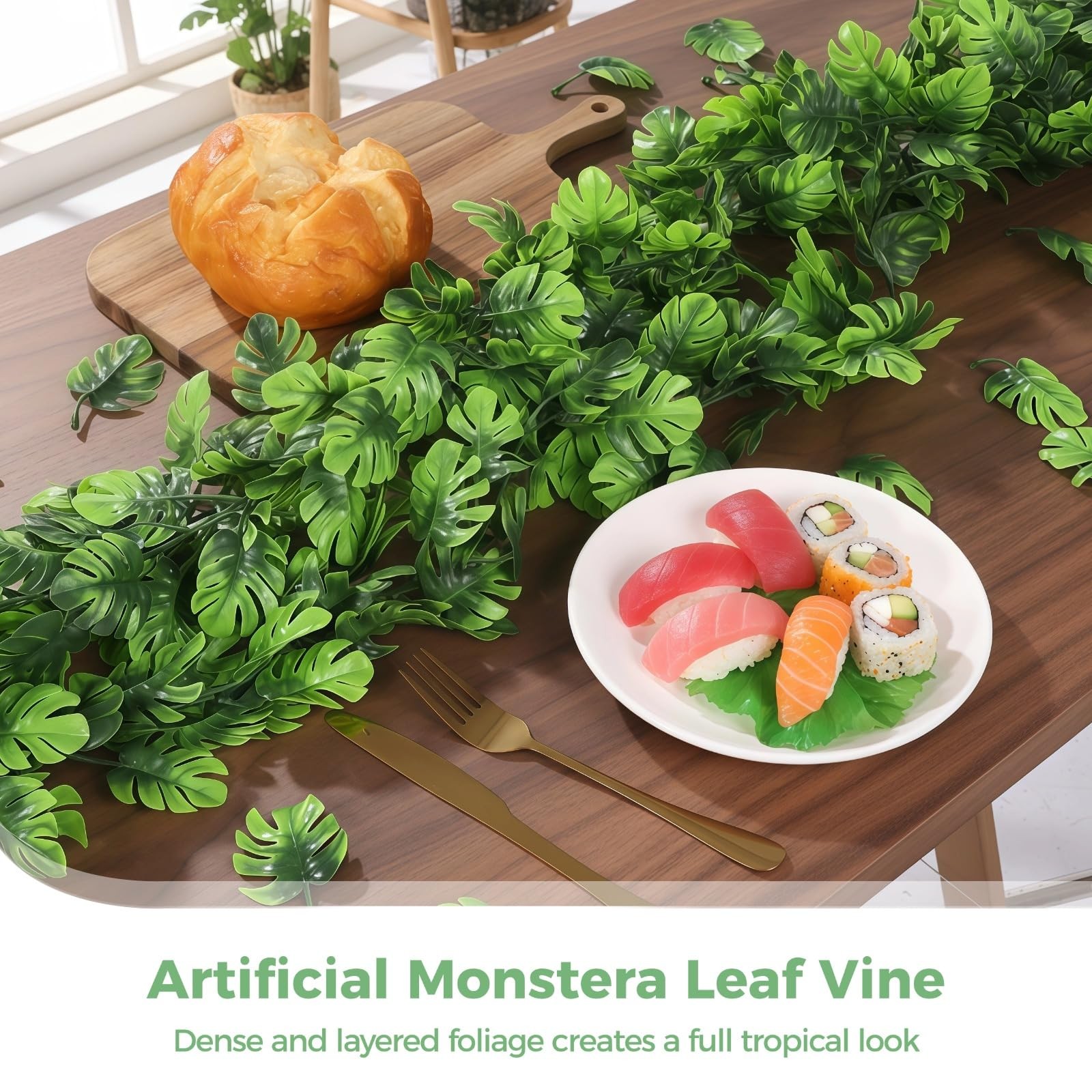 4 PCS Artificial Monstera Leaf Vines, 5.8 Ft Fake Hanging Greenery Plants wit…