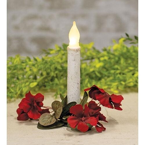 New Primitive RED GERANIUM TAPER CANDLE RING Mini Wreath 1.5″
