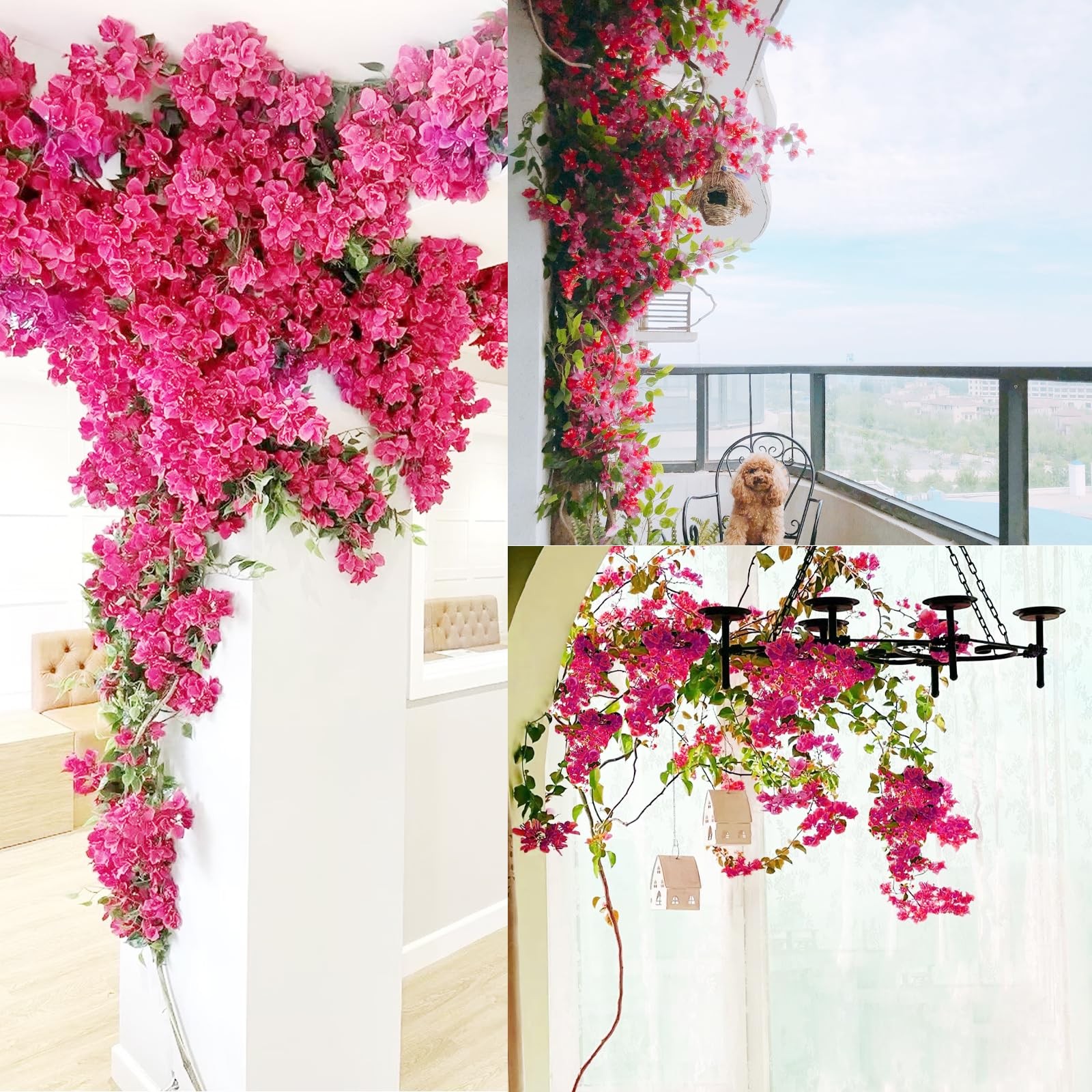 38″ Artificial Flowers Bougainvillea Floral, 6PCS 2Color Long Stems Silk Fake…