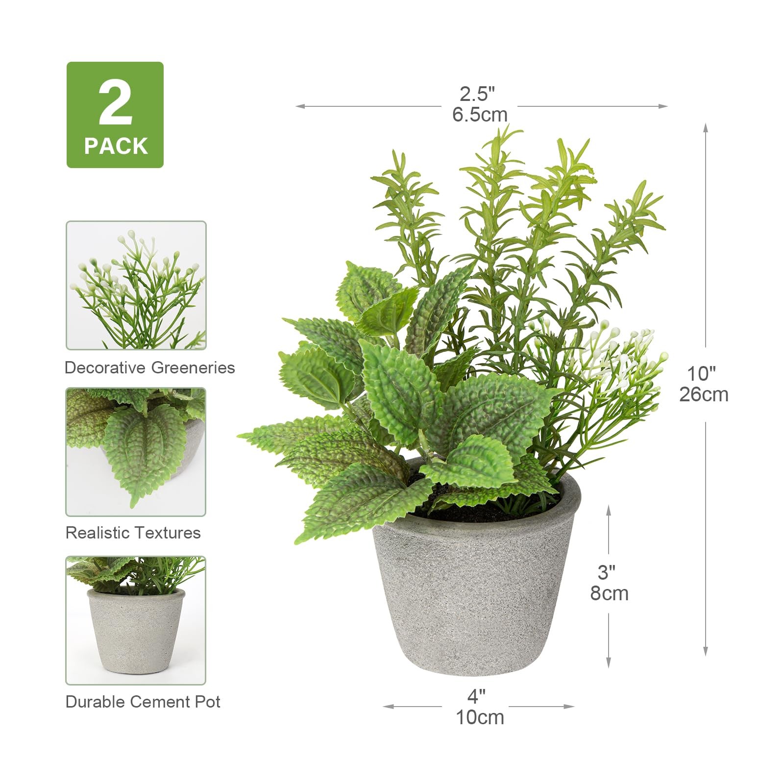Set of 2 Fake Plants Artificial Potted Plants Faux Mint & Rosemary Plants Ind…