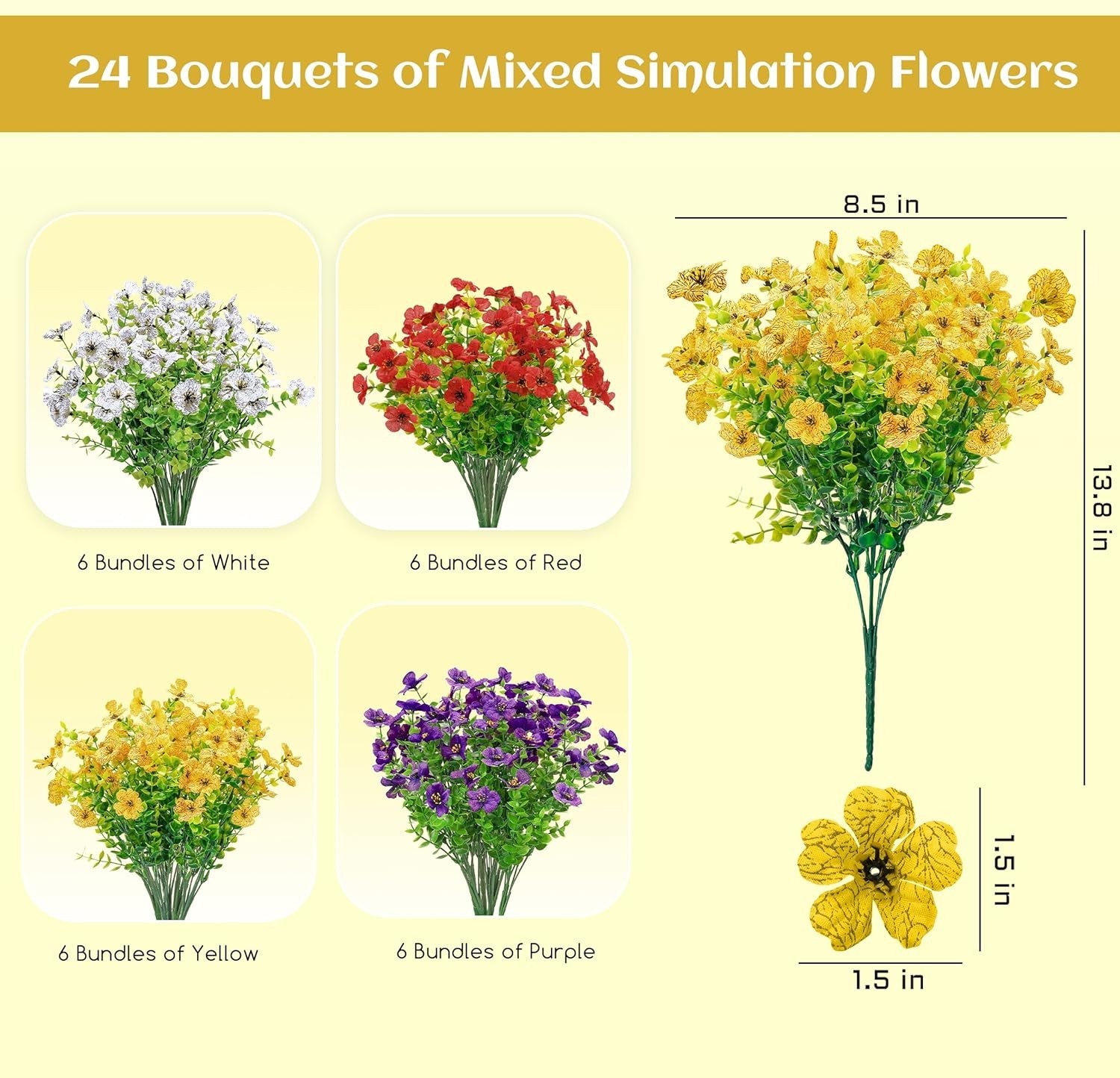 12/24 Bundles Artificial Flowers for Outdoors Fake Flowers Plants Spring Decorat