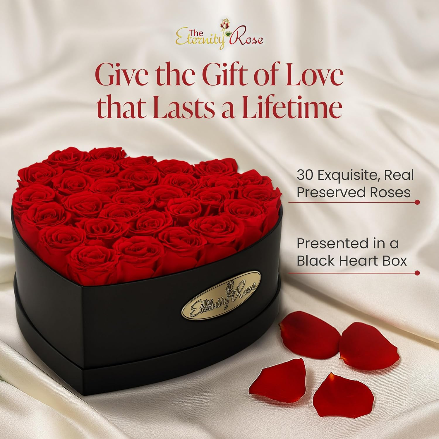 Eternity Rose 30-Piece Preserved Roses in Luxury Heart Box – Forever Love Gift