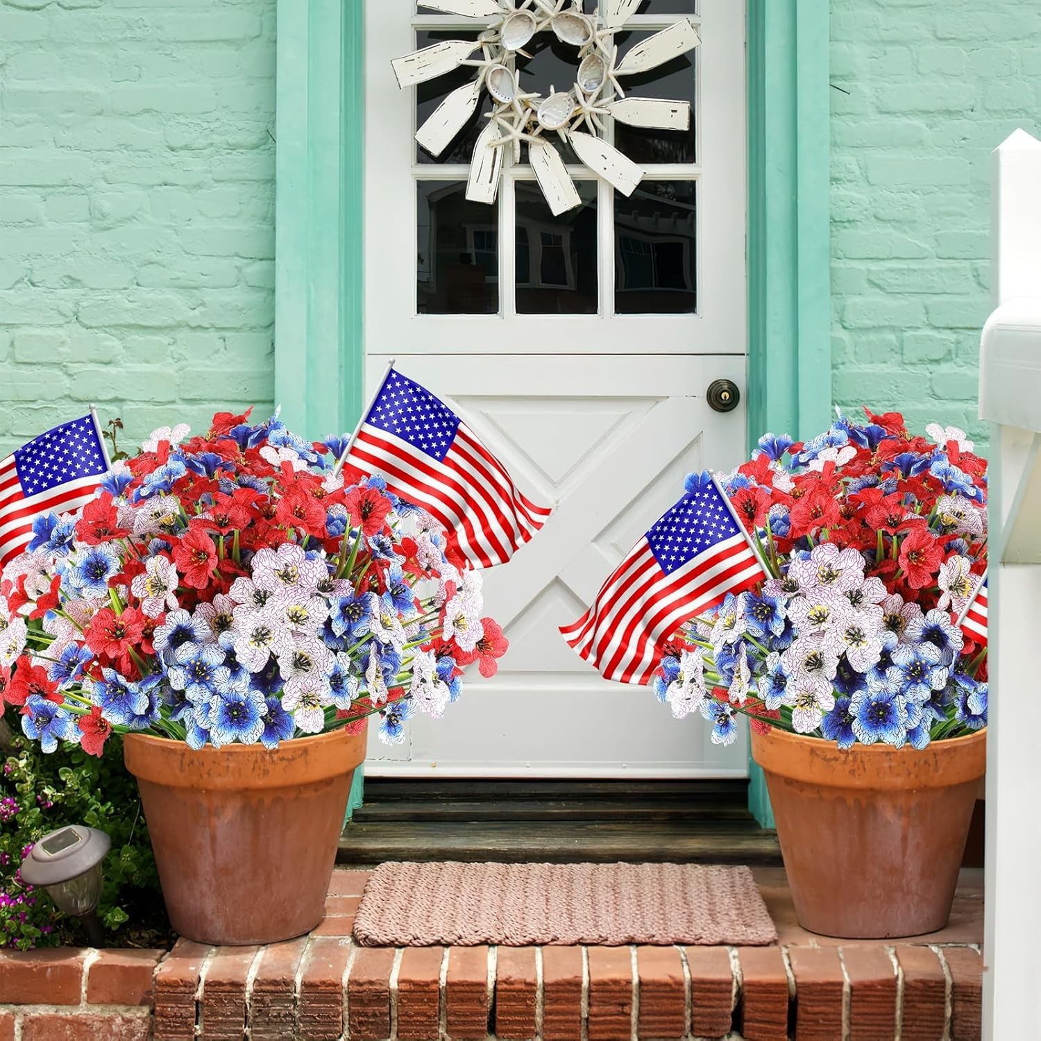 Vibrant Red, White & Blue Faux Plants – Perfect for 4th of July Decor