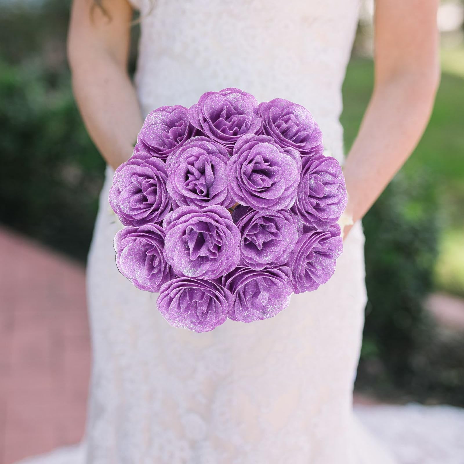 Rzoukler 30PCS Purple Glitter Roses Artificial Flowers Fake 12 inches,