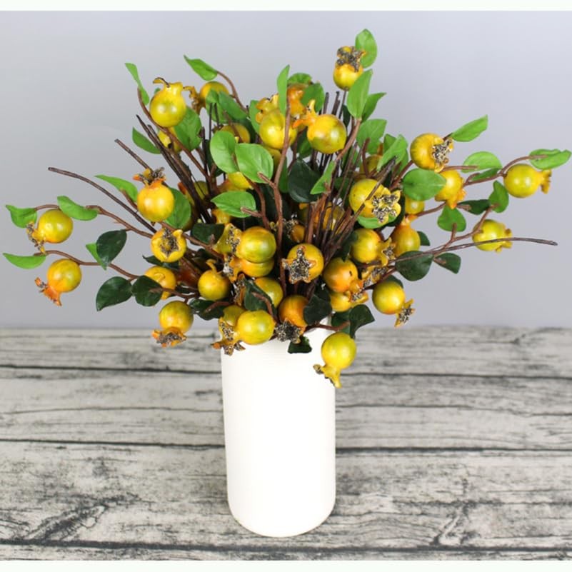 Group of 5 Artificial Yellow Rosehip Berries and Pomegranate Fruit Stems for …