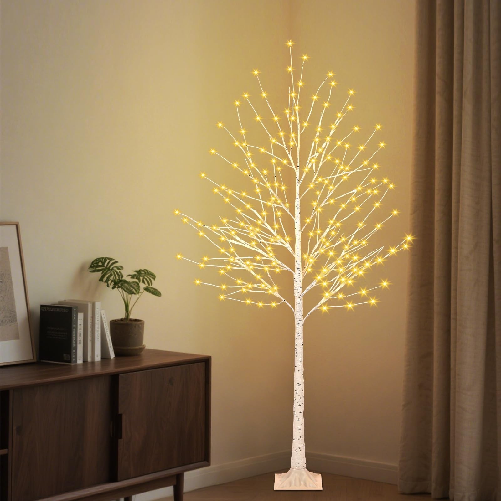 6FT Lighted Birch Tree with 144 LED Lights, Artificial Light Up Tree, Decorat…