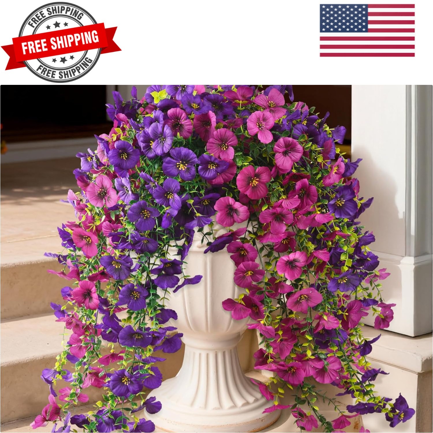 Fake Artificial Flowers for Outdoors, 4 Pcs Faux Hanging Pansy Flowers Spring…