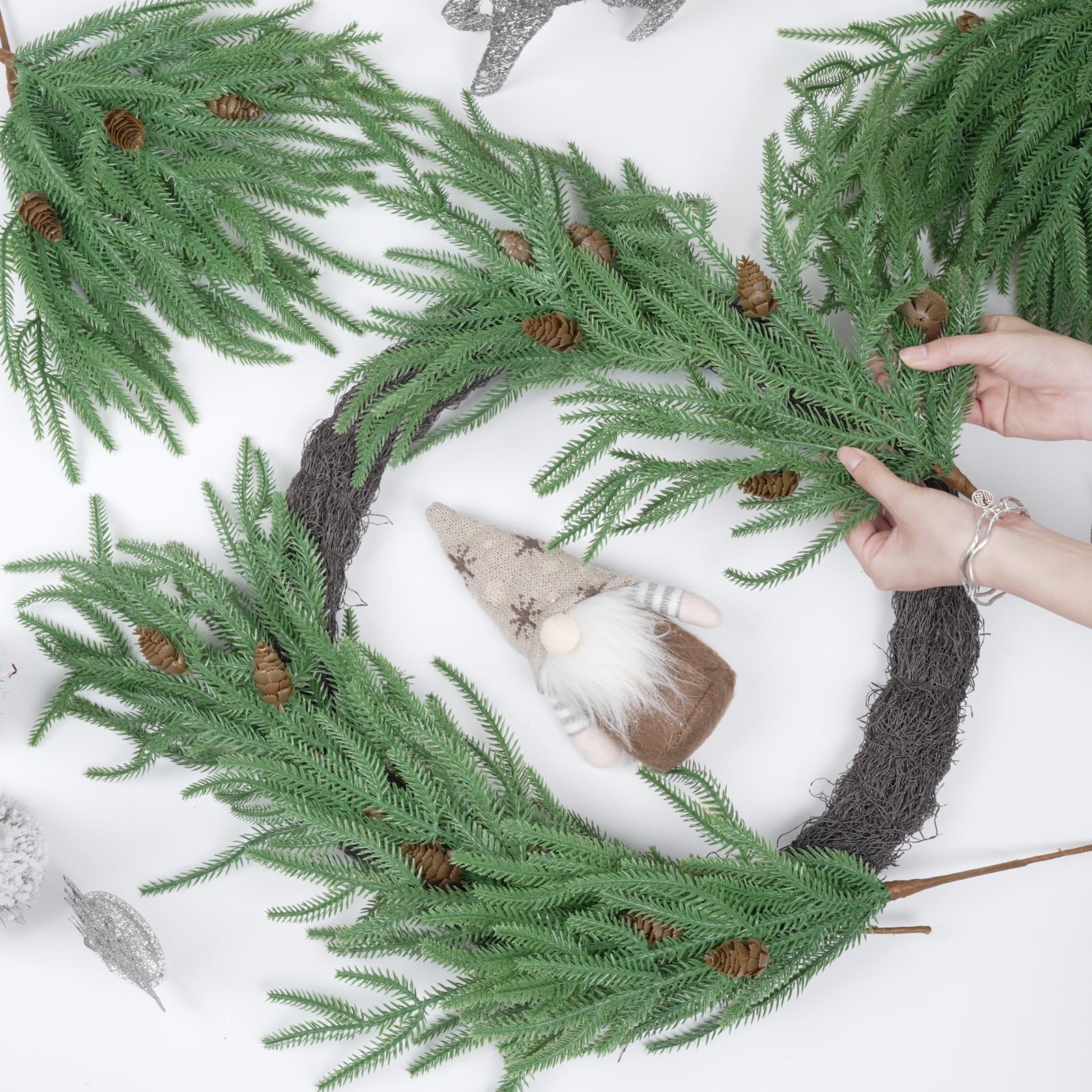 HUZIYAHAN Christmas Norfolk Pine Stems 18Inch Artificial Christmas Green Plan…