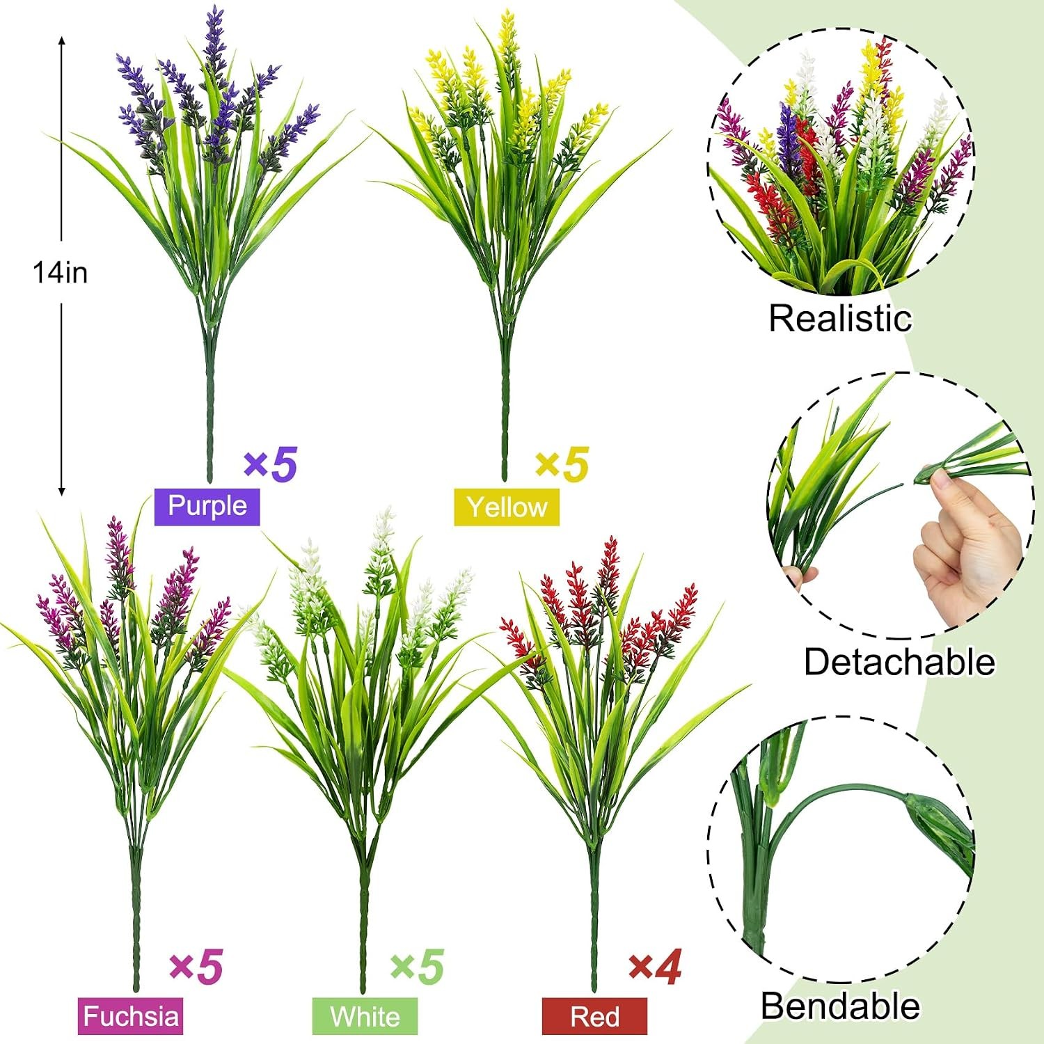 24 Bundles Artificial Flowers for Outdoors Fake Lavender, Mixed | UV resistant,