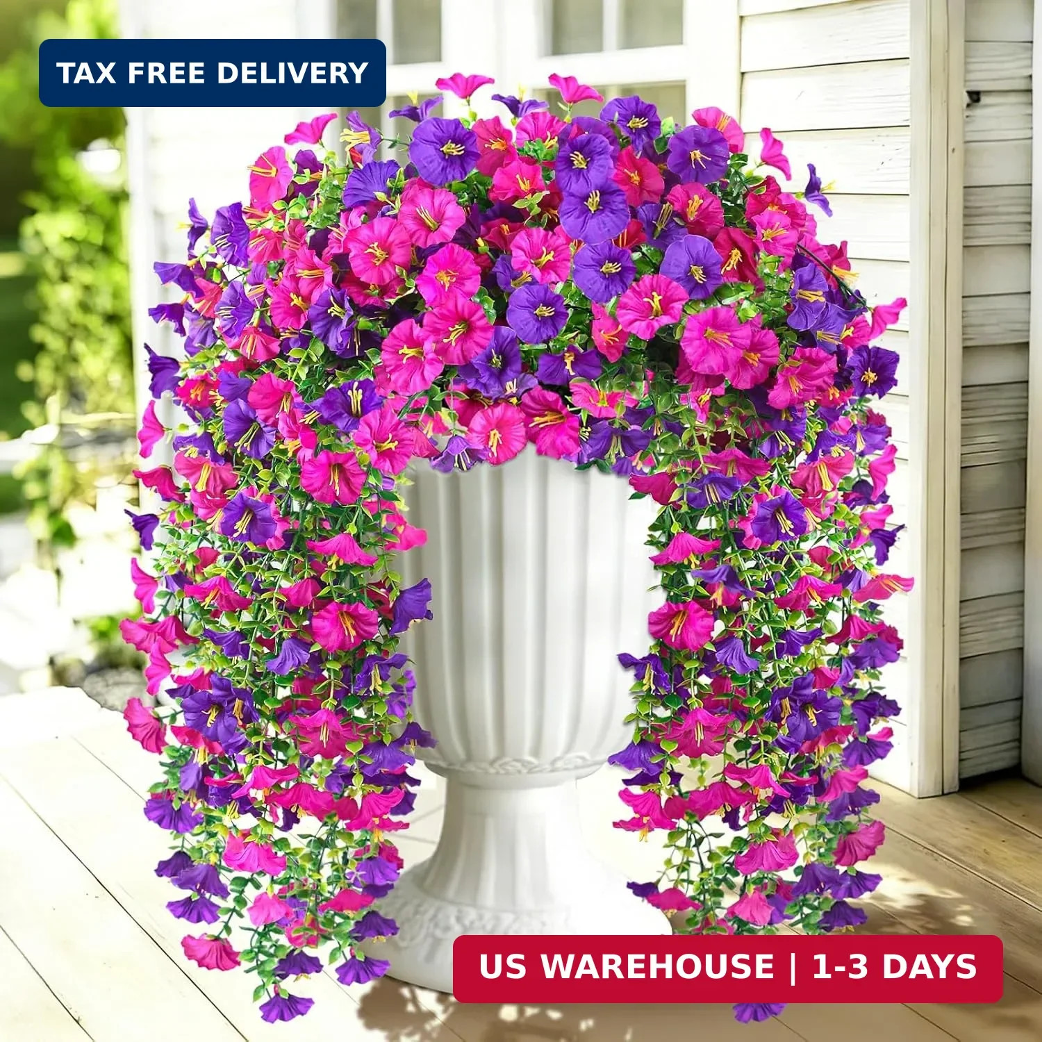 Artificial Hanging Flowers for Outdoors, 2 PCS 300 Blooms UV Resistant Morning G