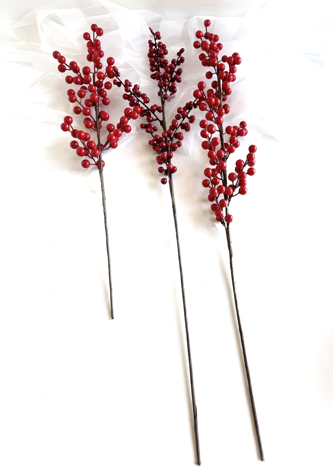 Christmas Red Berry Stems Xmas Decoration Faux Silk Red Berries Festive Florals