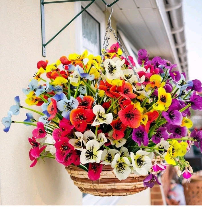 12 Bundle UV Protected Indoor/Outdoor Faux Pansies Silk Flower Decor