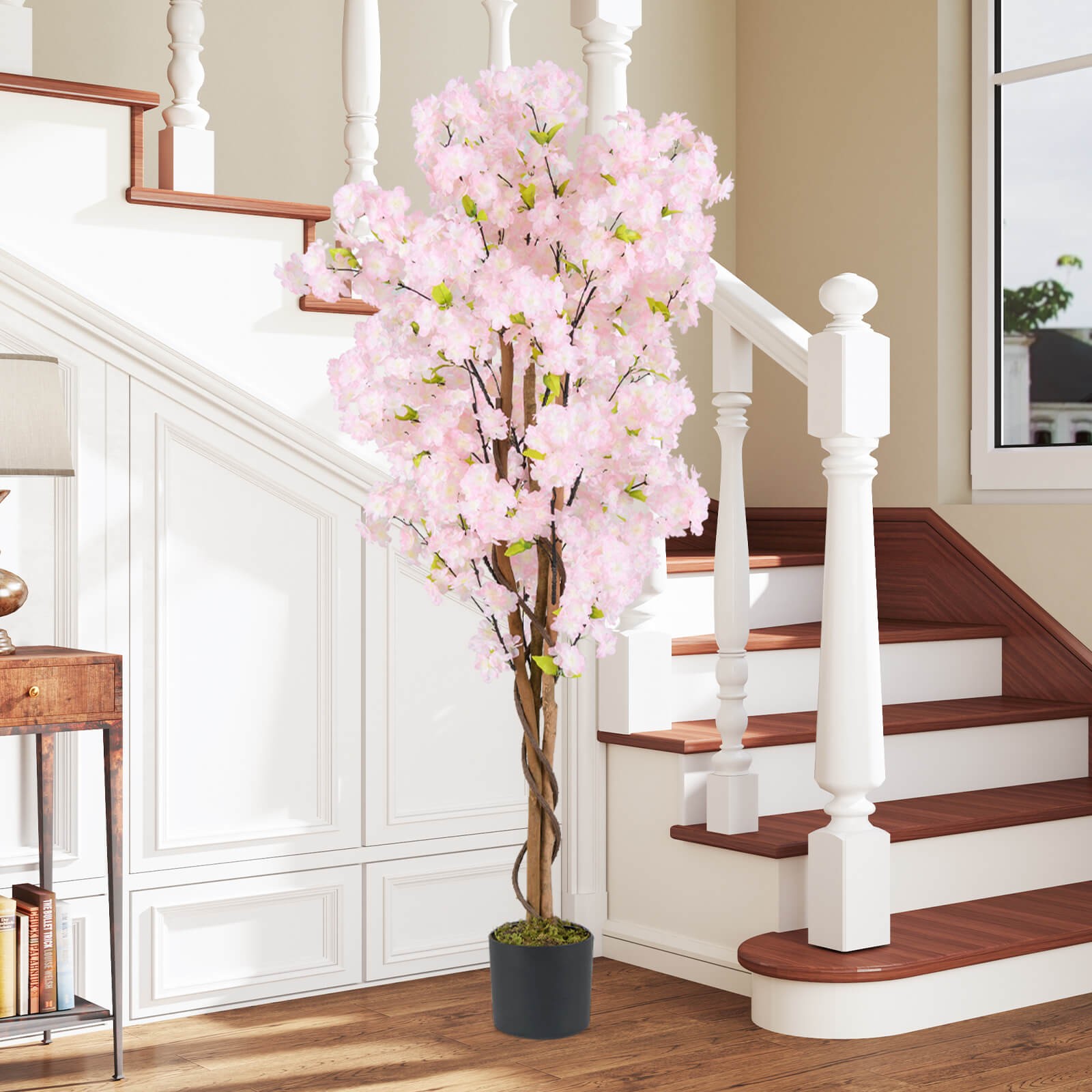 5 FT Tall Artificial Cherry Blossom Tree Faux Flower Plant in Nursery Pot