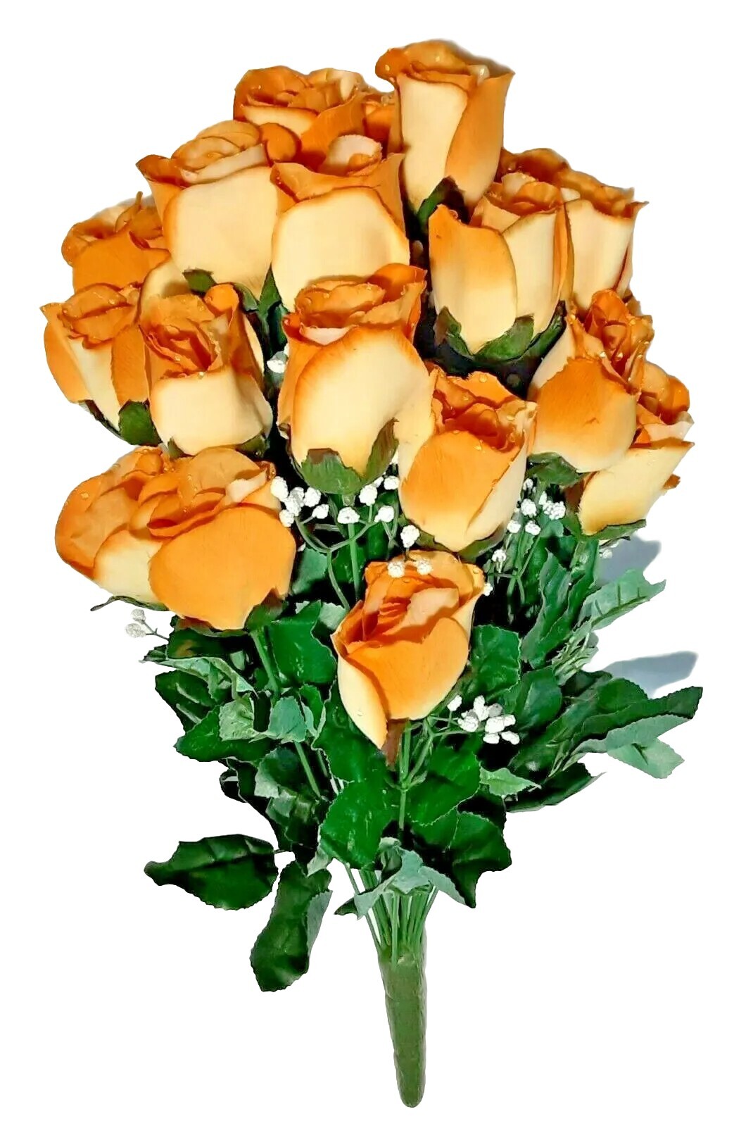 22″ Tan Light Brown Microfiber 24-Rose Bush Dewdrops Silk Flower Wedding Decors