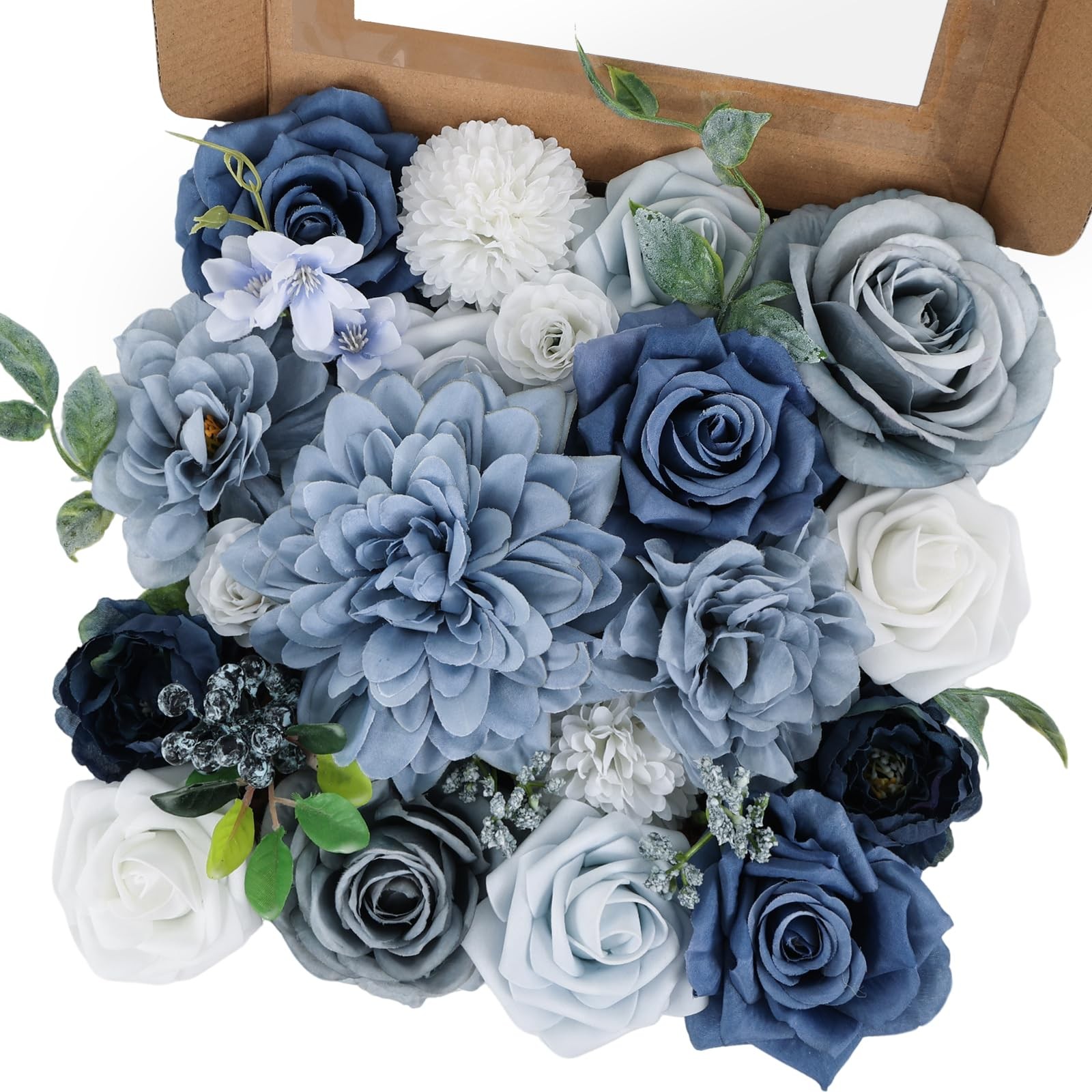 Artificial Flowers Combo Dusty Blue Silk Fake Flower Set for Wedding Bridal R…