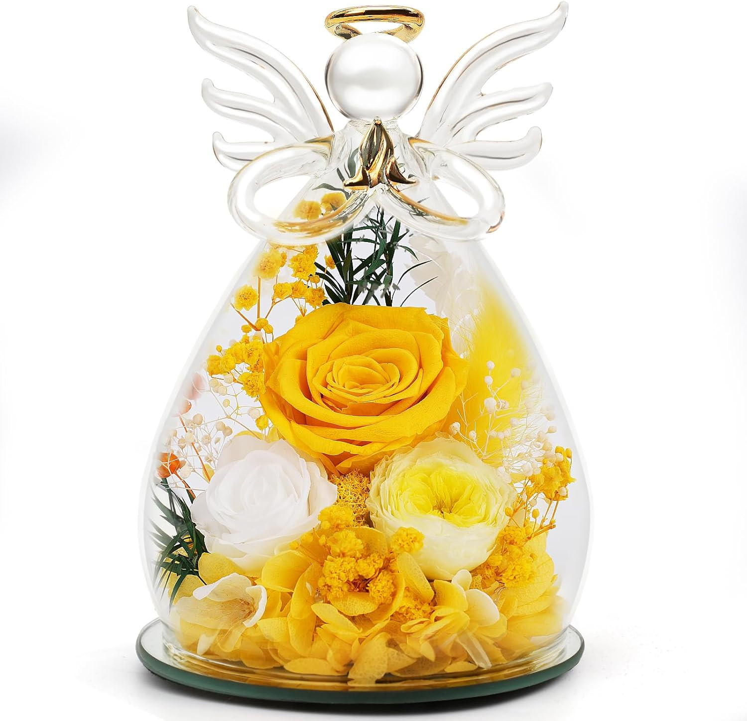 Womens Day for Mom Women, Preserved Rose in Glass Angel Figurines, Real Fresh Fl