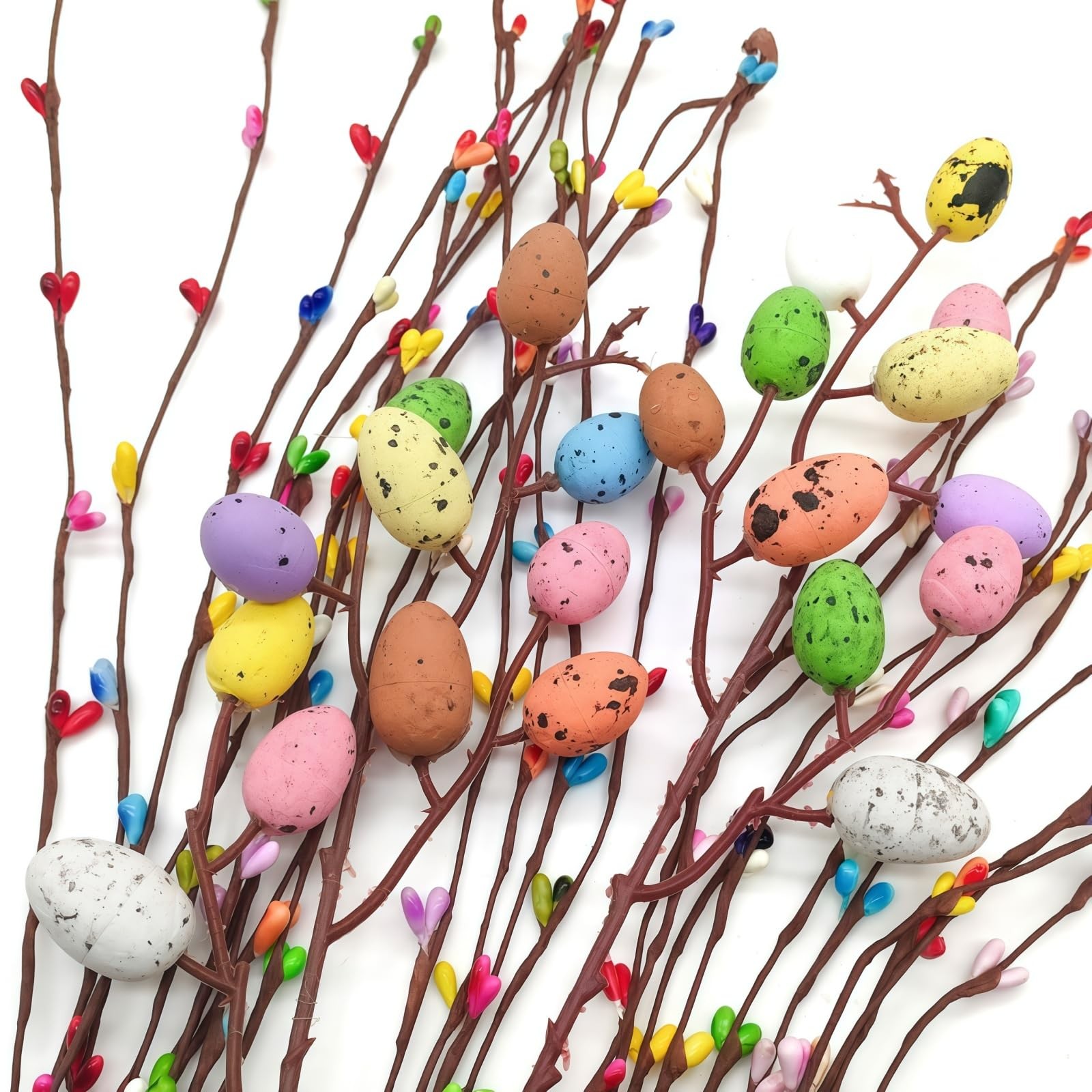 26Pcs 40cm Artificial Easter Spray Vine with Colorful Eggs and Fan-Shaped Eas…