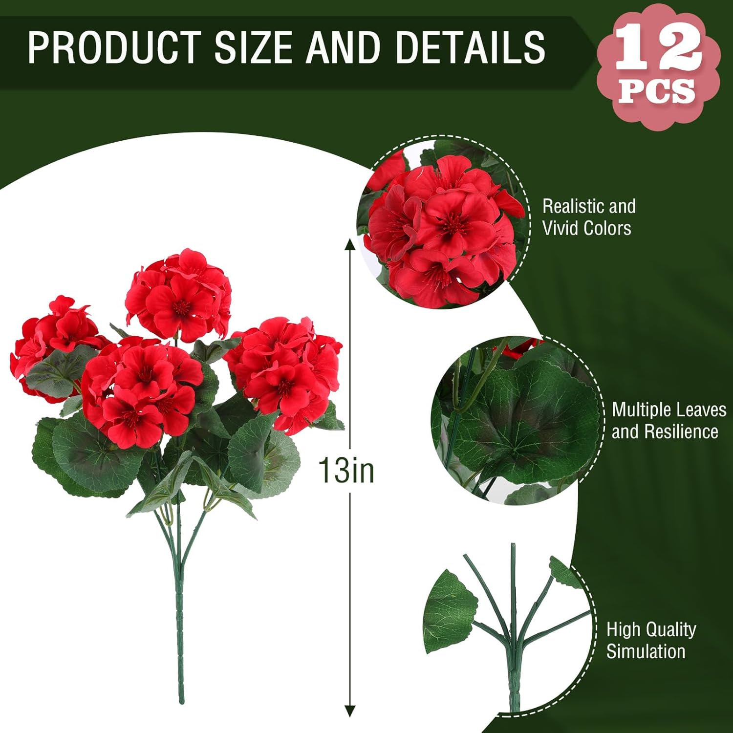 36 Pcs Realistic Faux Silk Geraniums for Indoor & Outdoor Decor