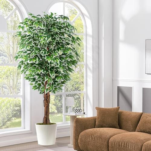 6.2ft Ficus Artificial Trees with 3 Natural Curved Trunks, 74″ Tall 6ft 2in 1