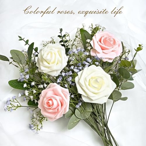 16 Pcs Artificial Foam Roses Ivory White Fake Flowers DIY Wedding Bouquet Decor