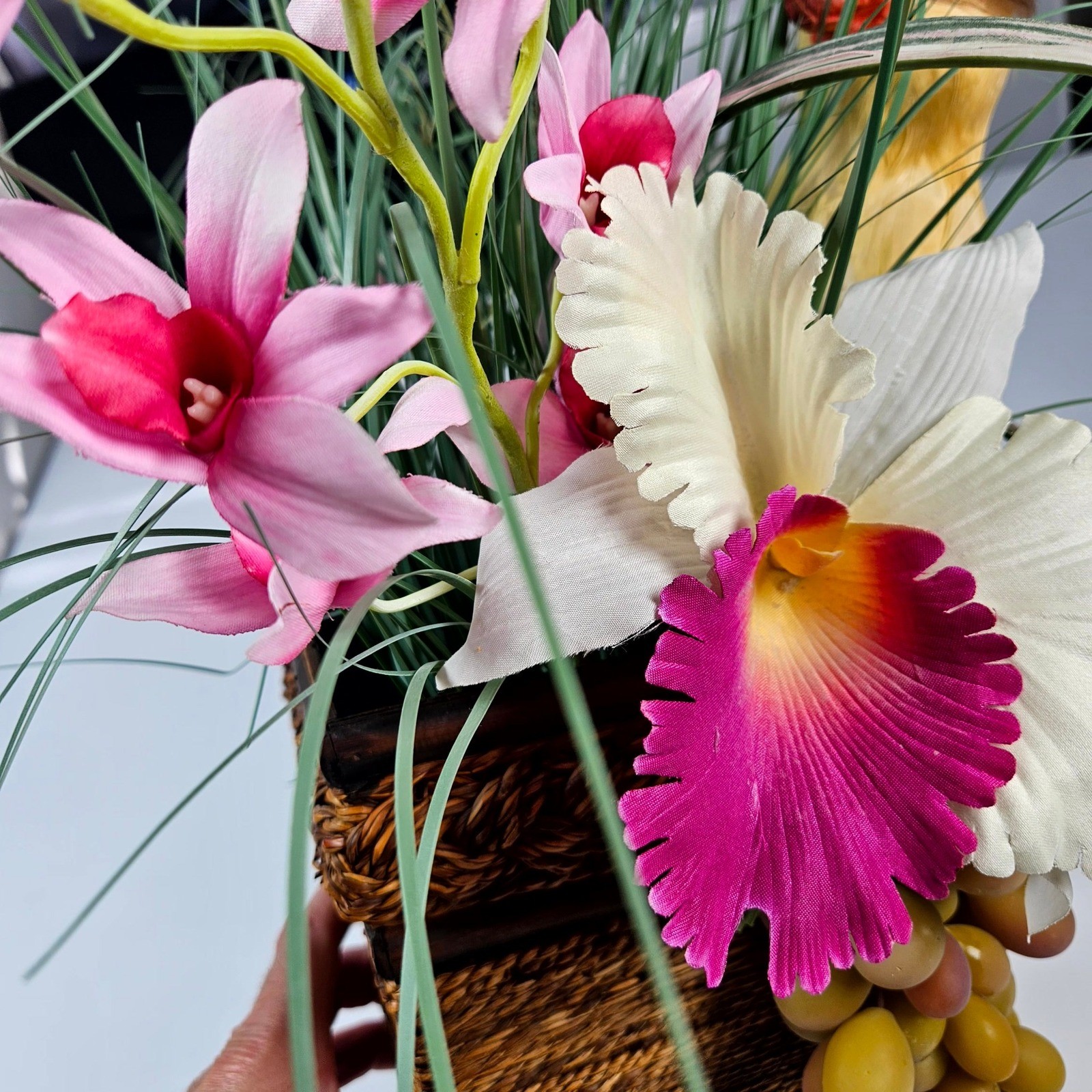 Floral Wall Decor OS Brown Pink Tropical Orchid Bird Tiki Arrangement Beach