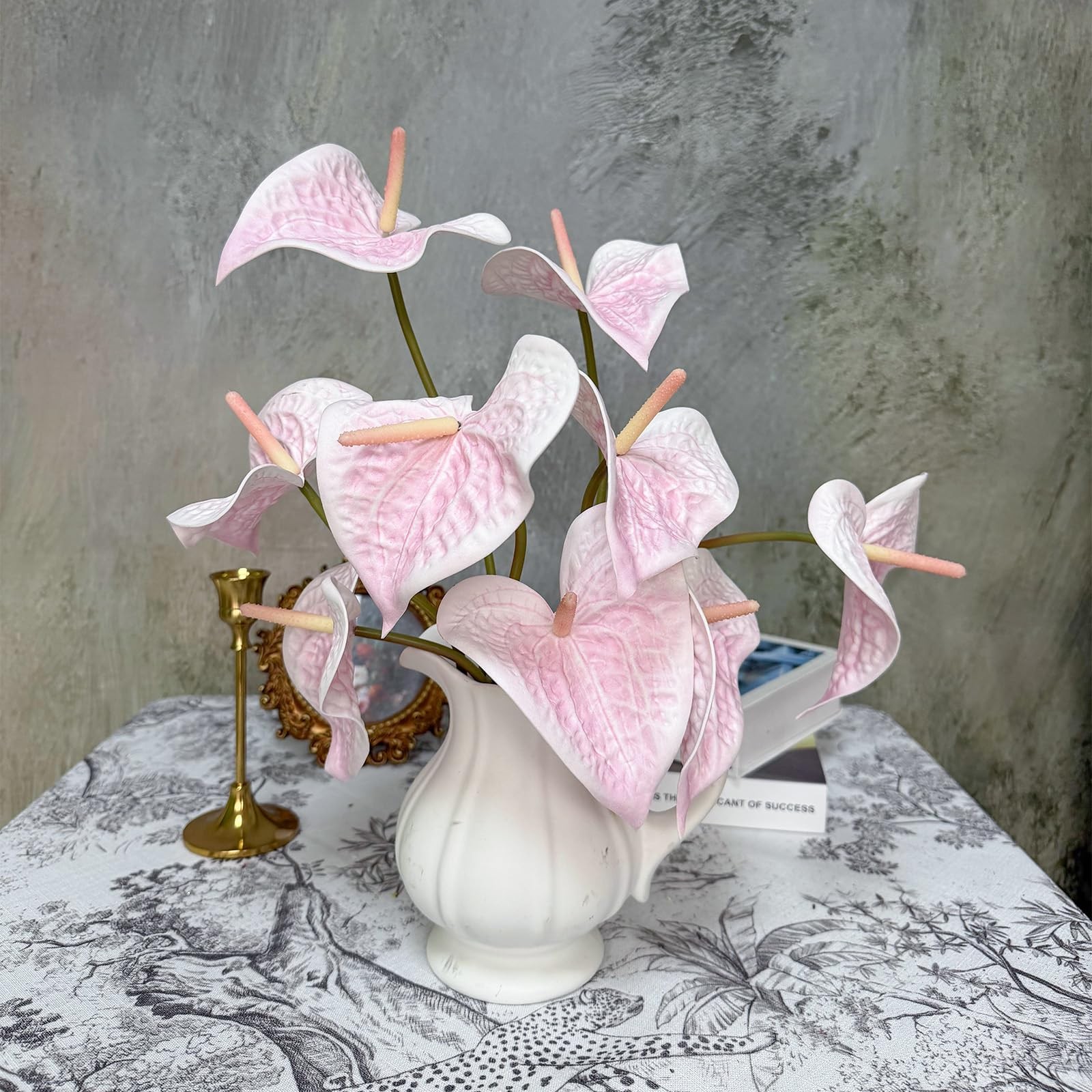 Pink Artificial Anthurium Fake Tropical Faux Real Touch Flowers Fits 23.6 Inch