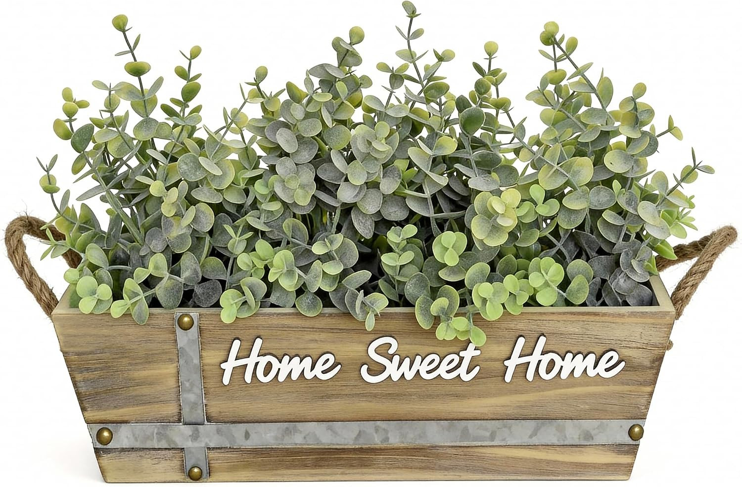 Artificial Eucalyptus Table Centerpiece in Wooden Box, Faux Greenery Arrangement