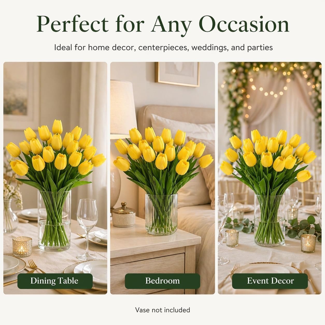 Yellow Artificial Tulip Flowers – 13.7″ 30PCS Real Touch Fake PU Tulips Bouqu…