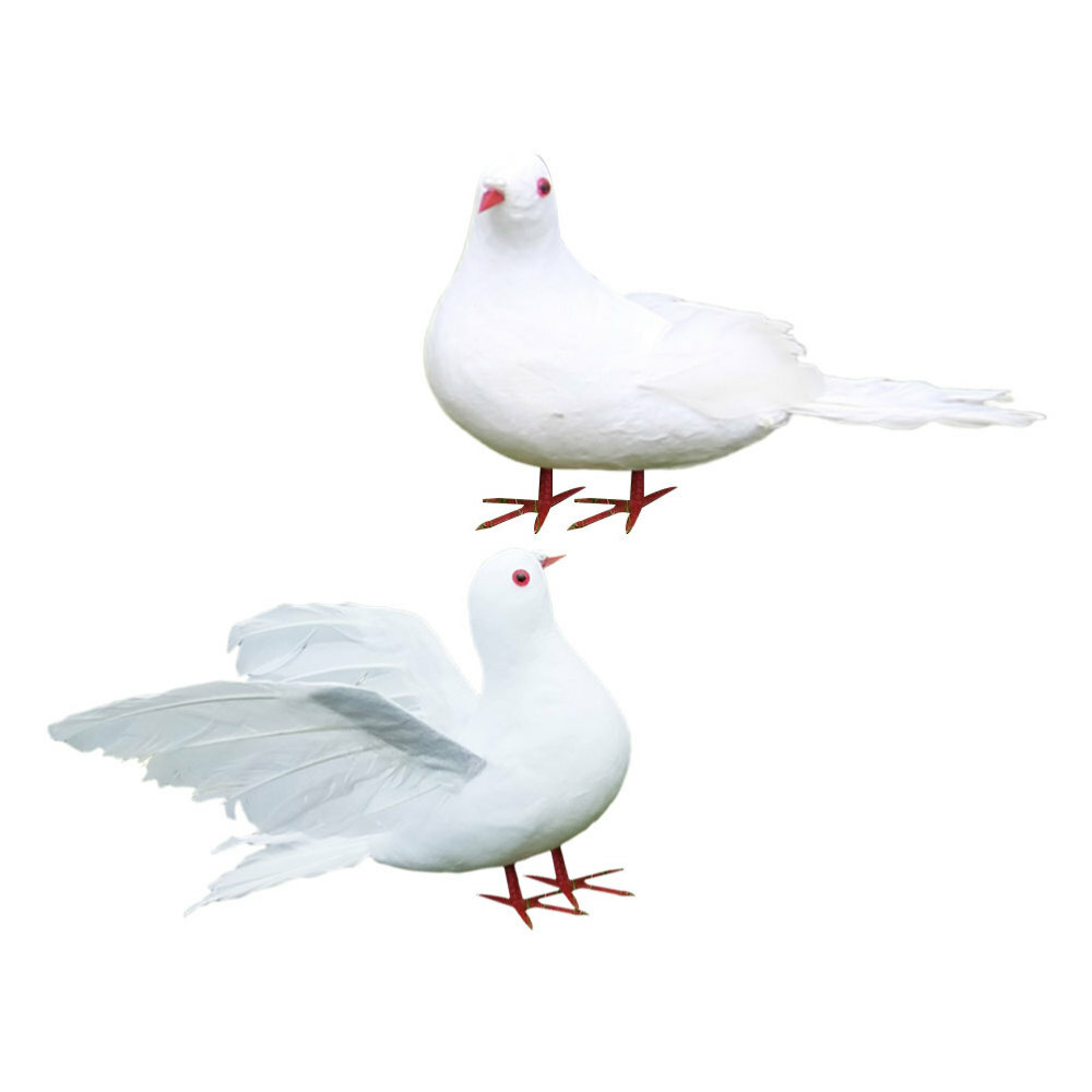 2PCS Pigeon Model Artificial Feature Doves Pigeon Figurine White Bird Decor