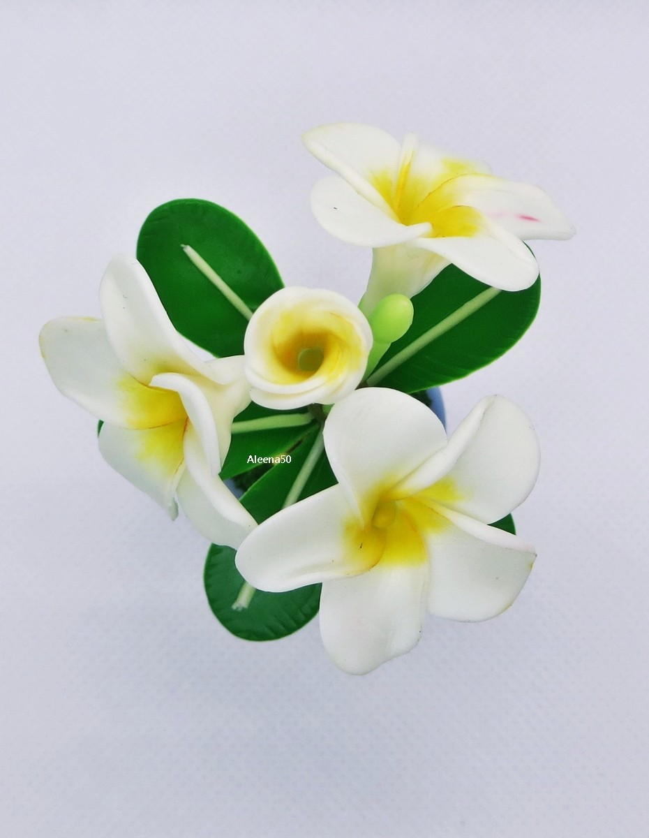 US Stock 3.5″H Handmade Clay Crafted Miniature Artificial Plumeria Flower,