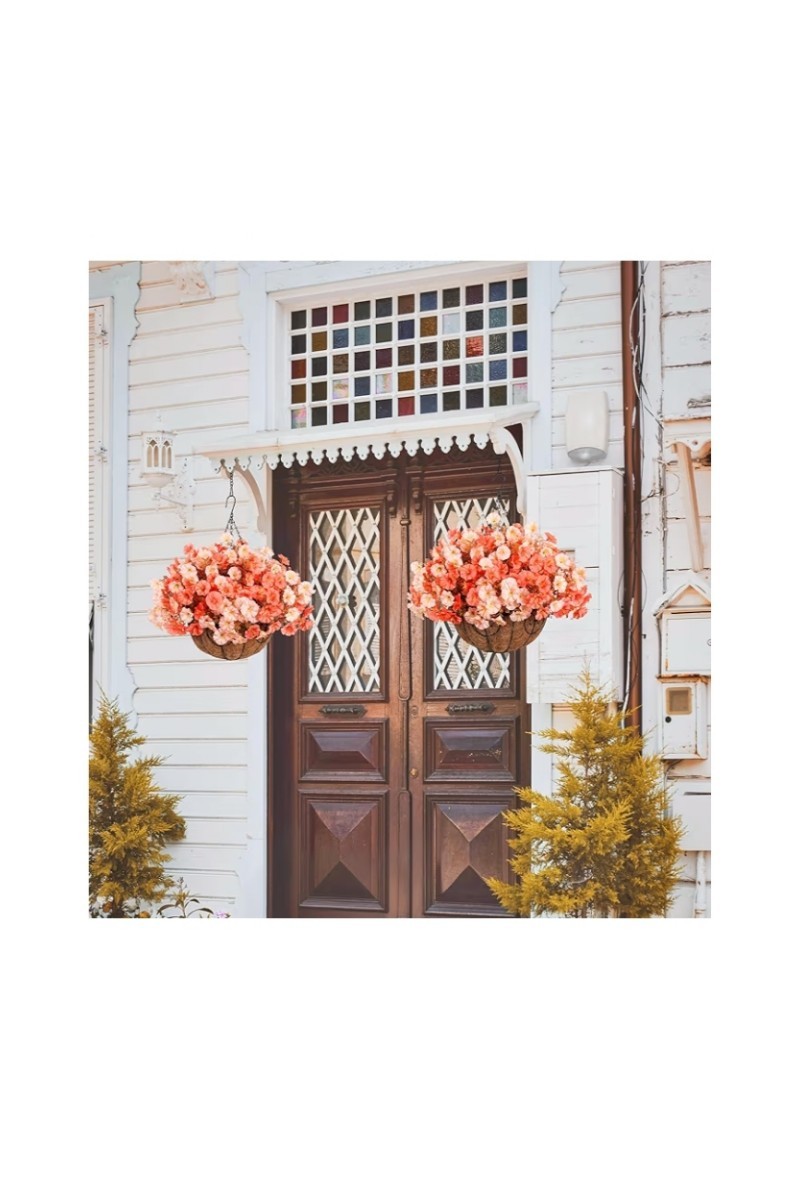 Artificial Orange Fall Flowers Fake Hanging Plants Flowers Basket for Outdoors