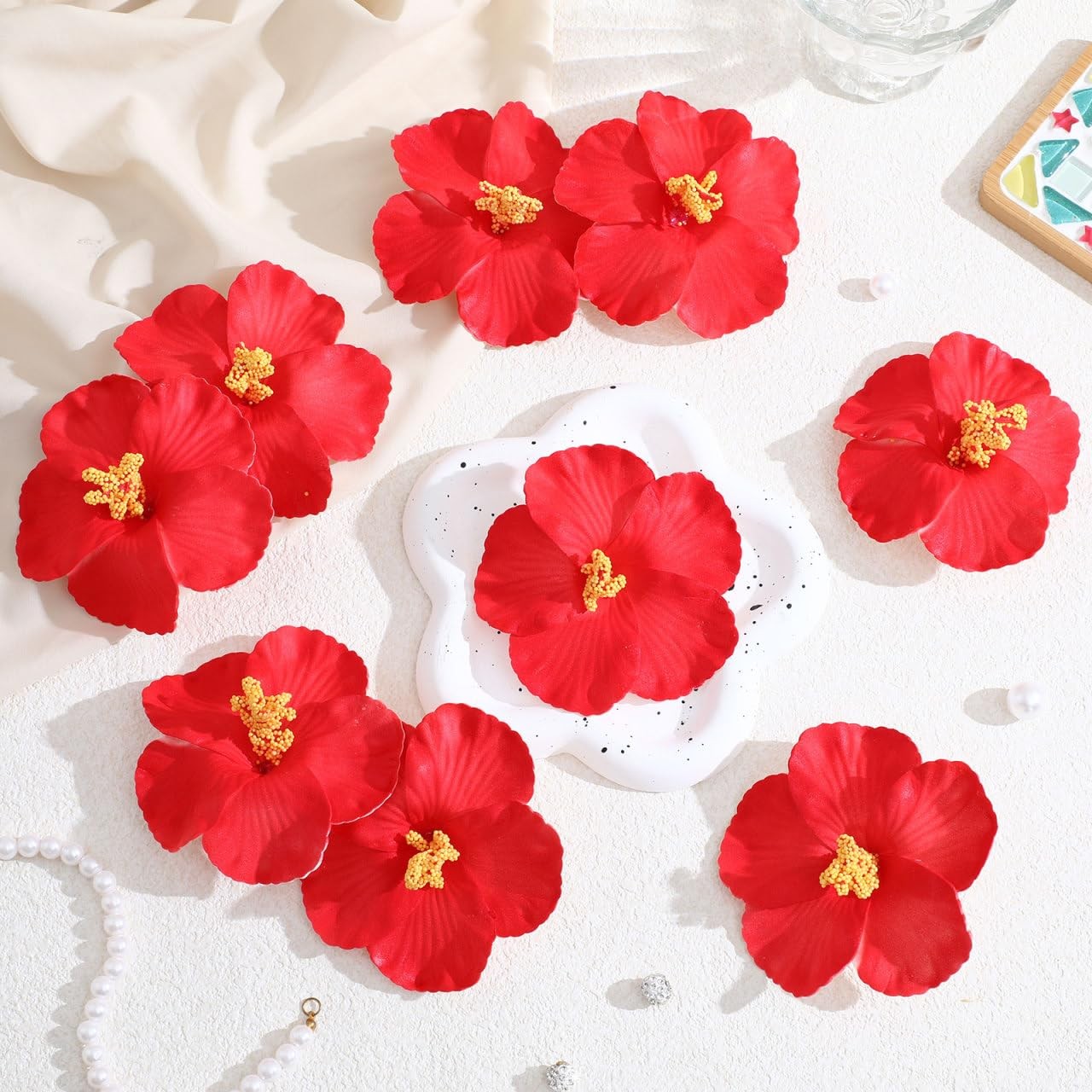 10 Pieces Artificial Hibiscus Flower Faux Tropical Flowers Red Fake Hibiscus …