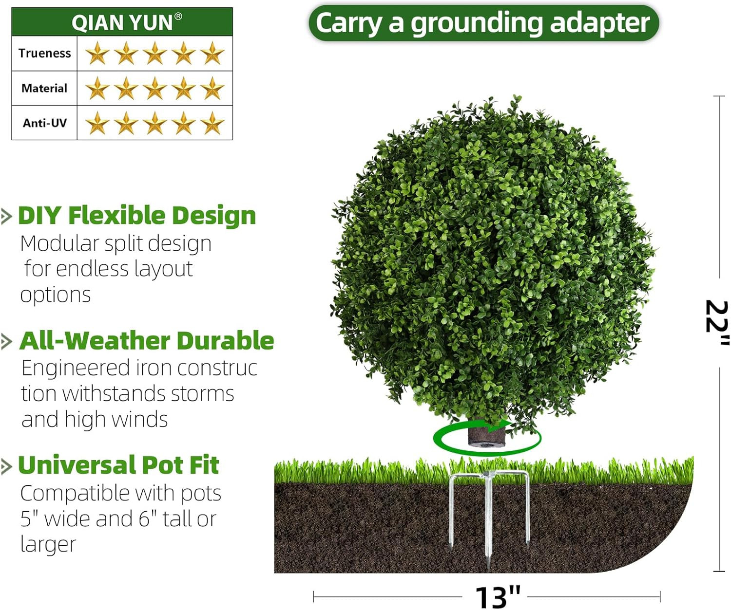22″ Artificial Boxwood Ball Bush – Faux Greenery for Home & Garden Décor