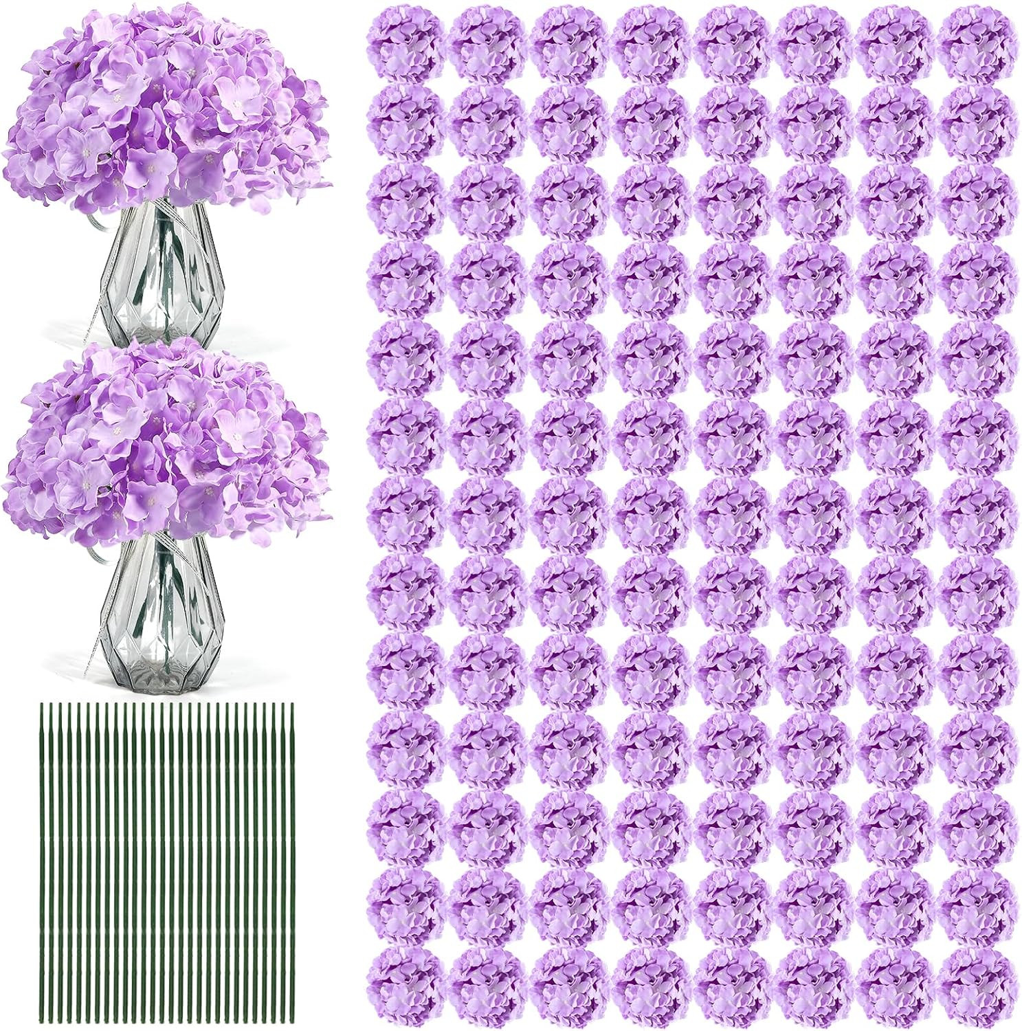 204PCS Purple Silk Hydrangea Flowers for Home Decor & Wedding Centerpieces