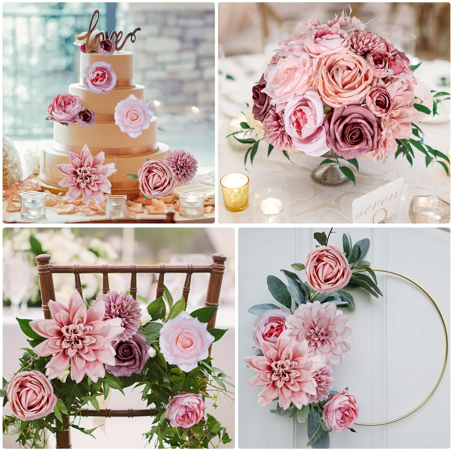 Artificial Flowers Dusty Pink Silk Roses, Fake Flowers for DIY Wedding Bouque…