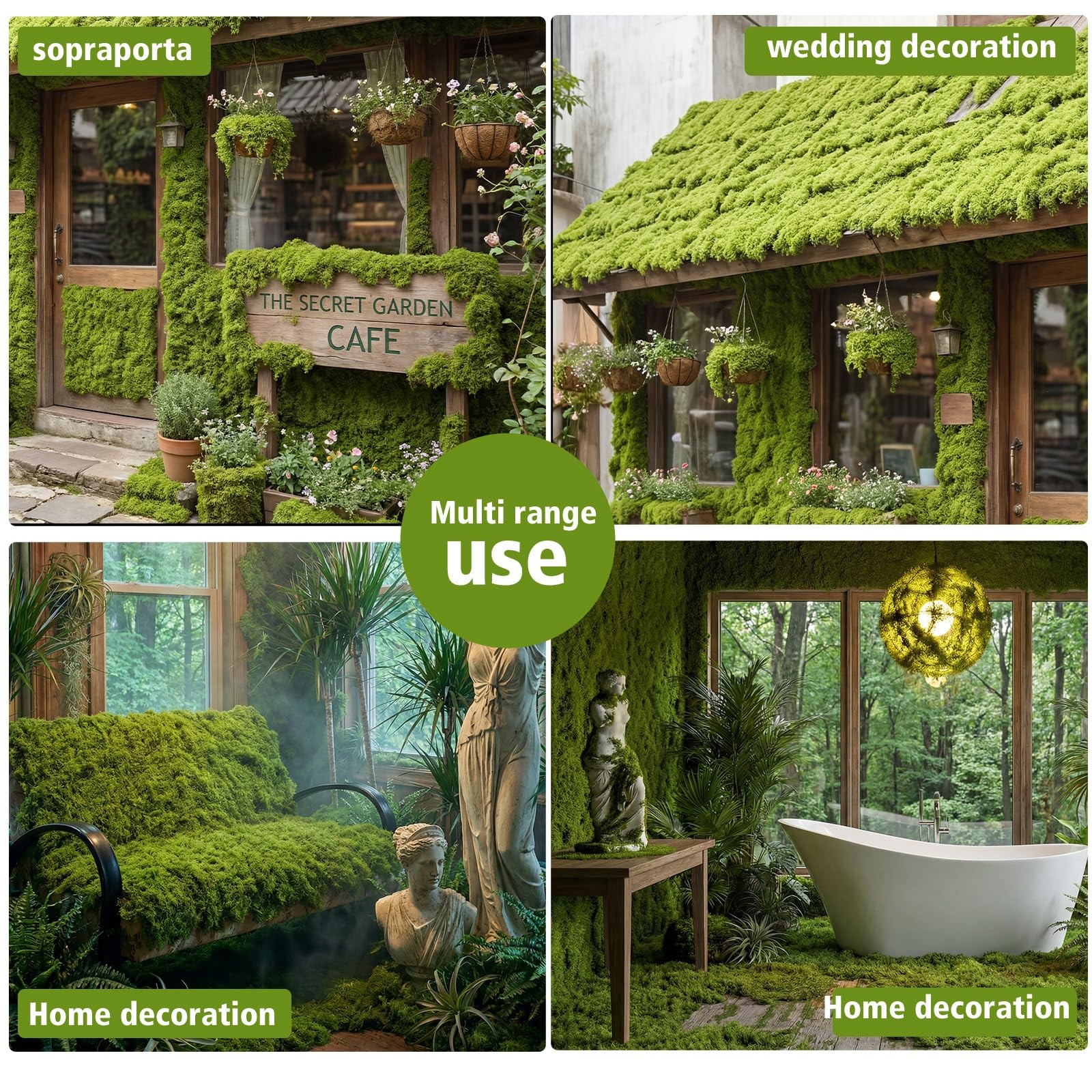 Artificial Moss mat, Green, 39.37 x 39.37 inches (Light Green), Waterproof In…