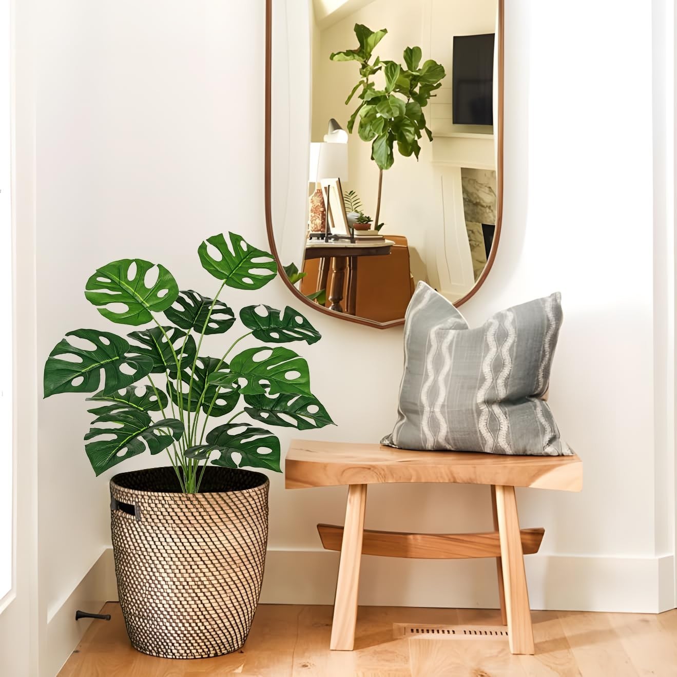 2PCS 28″ Artificial Monstera Leaves – Faux Tropical Greenery for Home, Garden, W