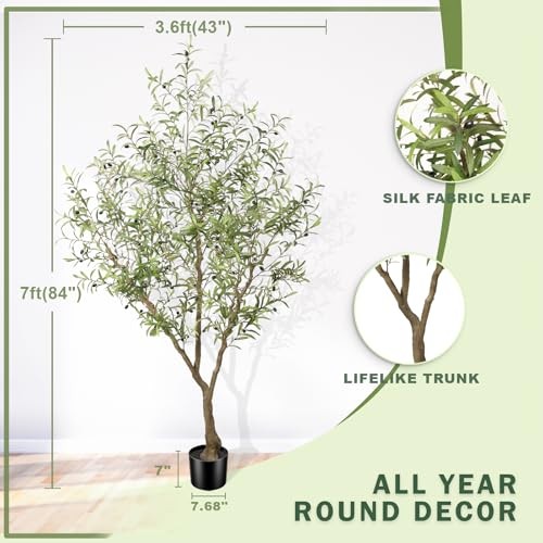 Faux Olive Tree with Thick Lifelike Branches, Realistic Leaves | Olive 7ft
