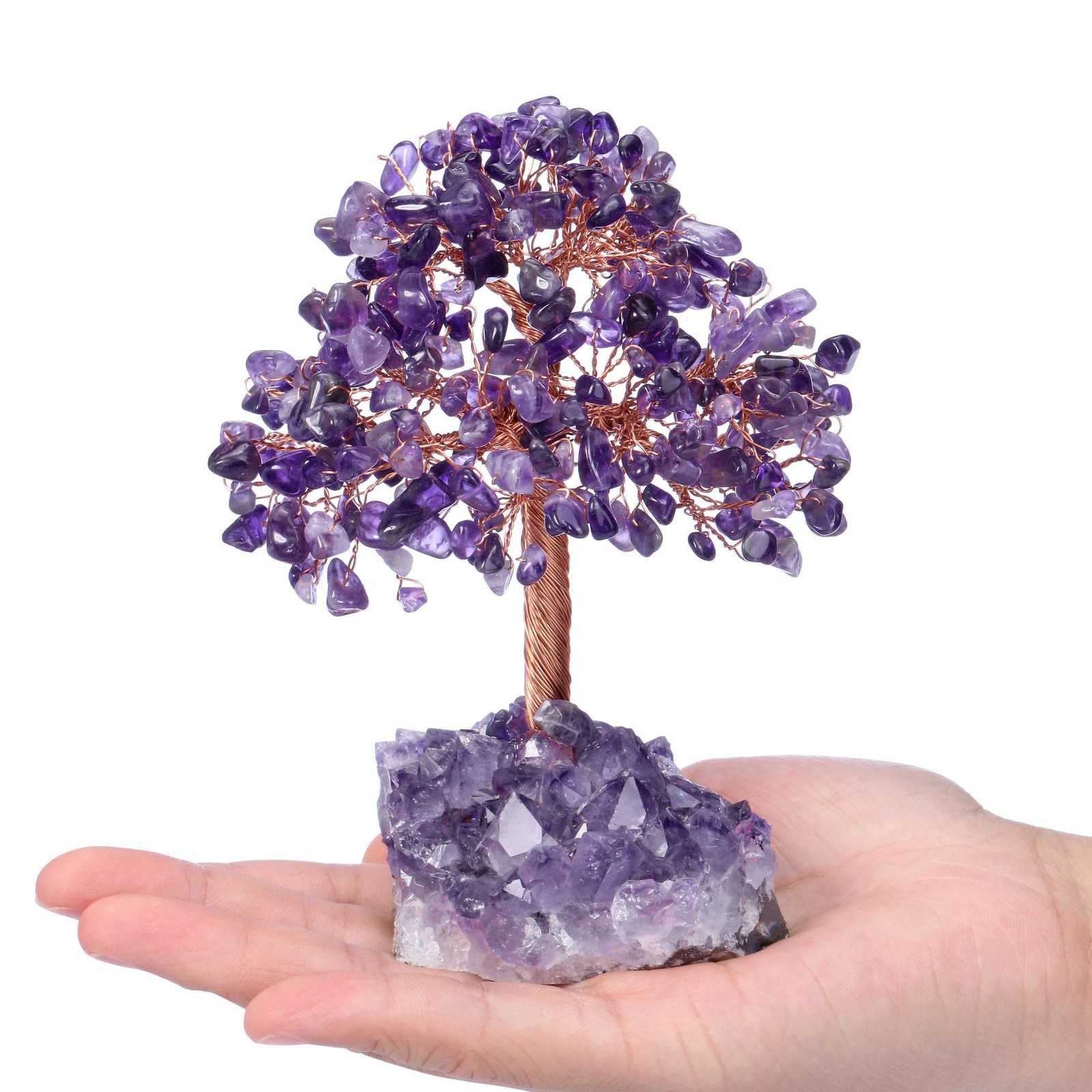 Jovivi Natural Amethyst Healing Crystal Money Tree on Amethyst Cluster Geode Dru
