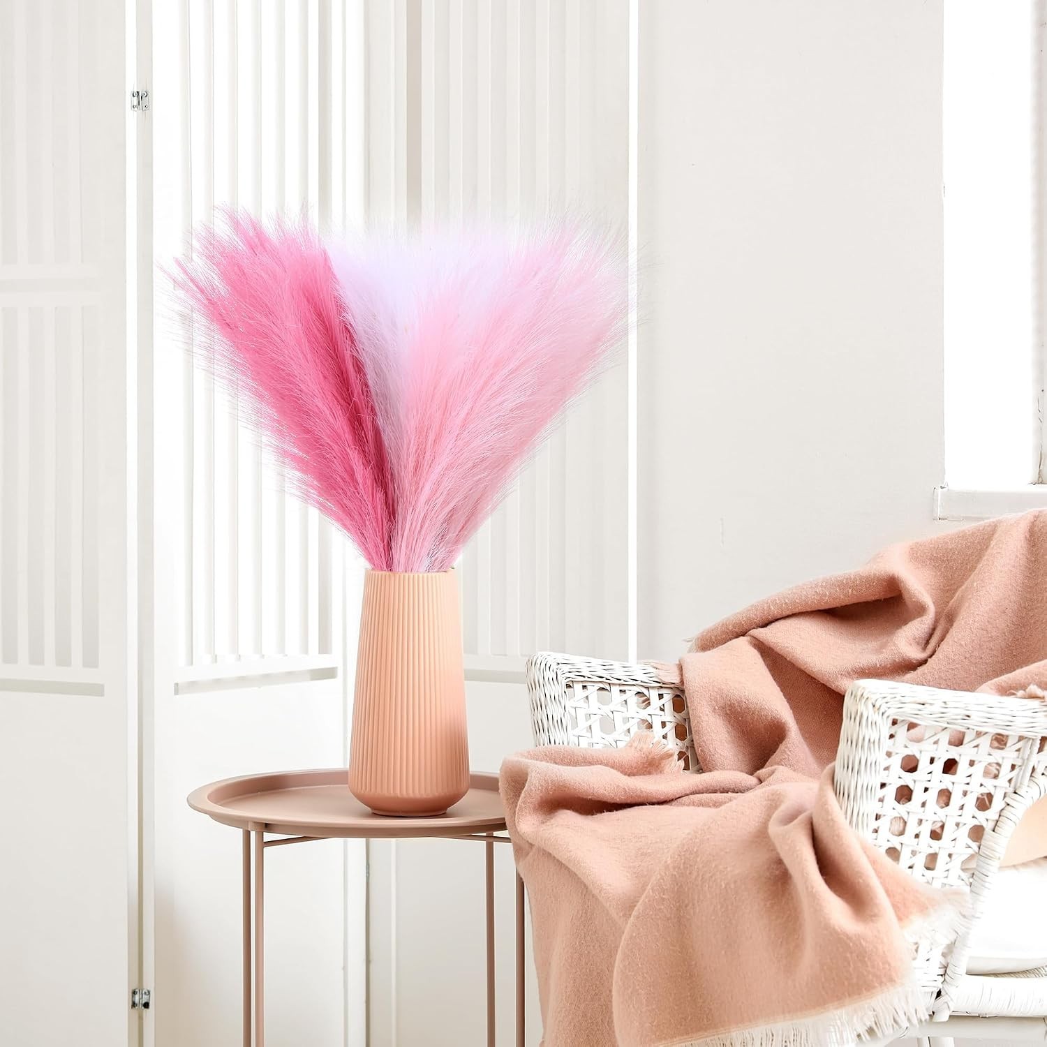Lightweight Faux Pampas Grass Collection – 6 Stems, 17.7 Inches for Home Styling