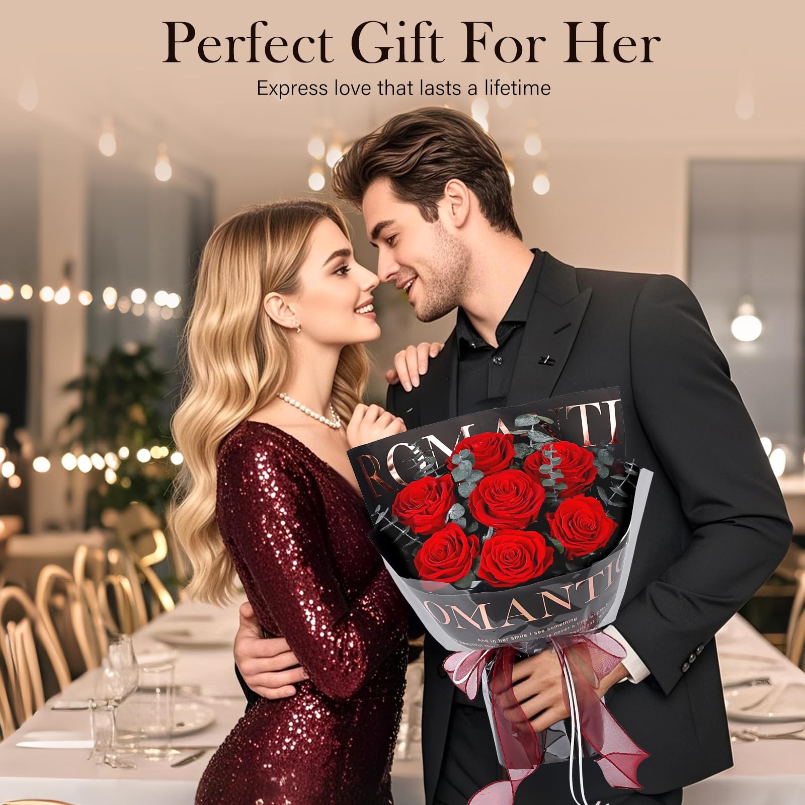 Preserved Flowers Bouquet 7 Roses – Red Real Rose & Flowers for Delivery, Ete…